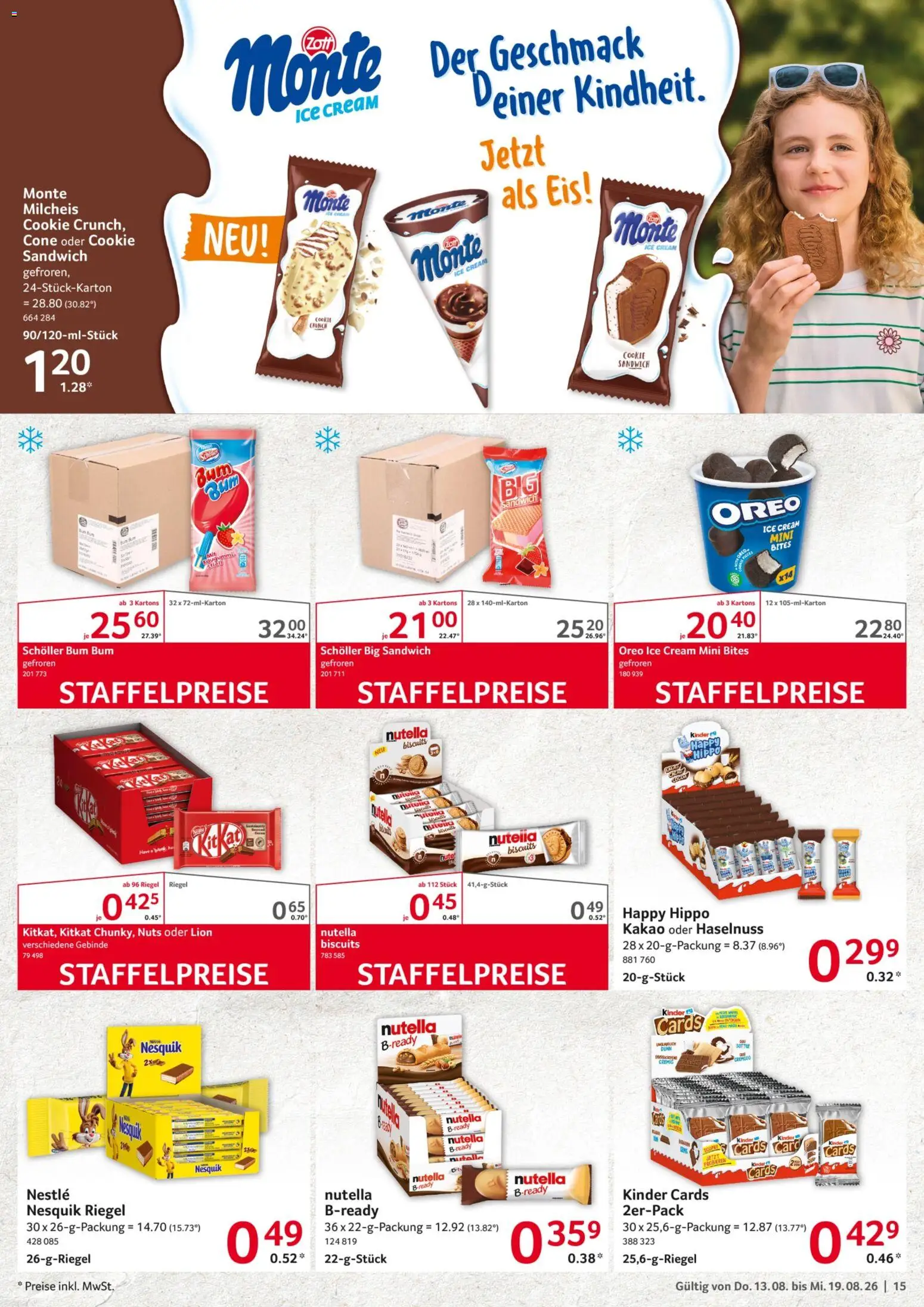 Selgros Prospekt – gültig ab 13.08.2026 | Seite: 15 | Produkte: Nesquik, Kaugummi, Nutella, Eis