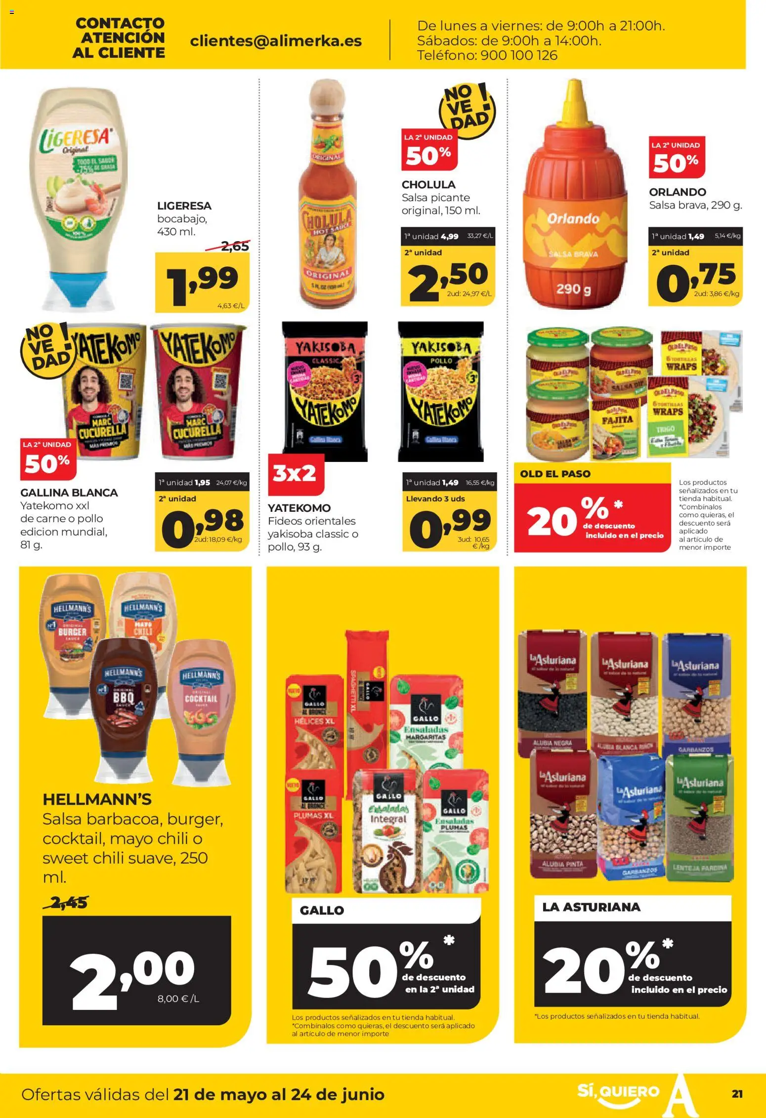 Alimerka Mensual  Castilla y León │ válido desde el 21.05.2026 | Página: 25 | Productos: Salsa brava, Fideos, Teléfono