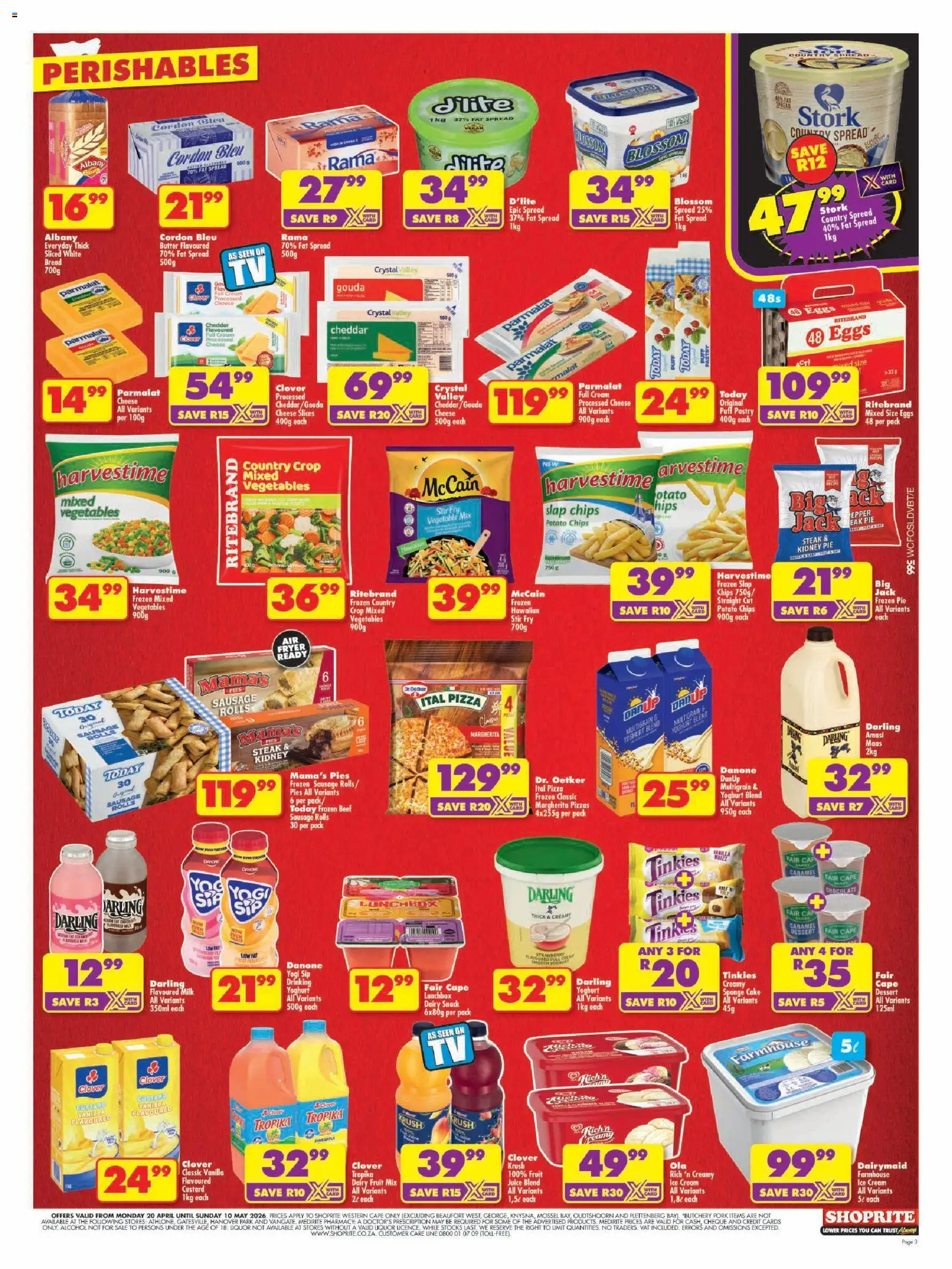 New Shoprite catalogue – valid from 20.04.2026 | Page: 3 | Products: Cake, Milk, Butter, Fruit