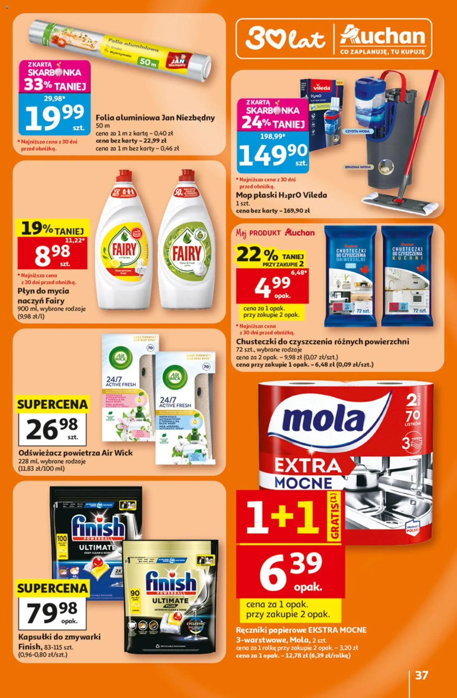 Auchan gazetka - 30 Lat Hipermarket od 25.06.2026 | Strona: 37 | Produkty: Odświeżacz powietrza, Fairy, Vileda, Finish