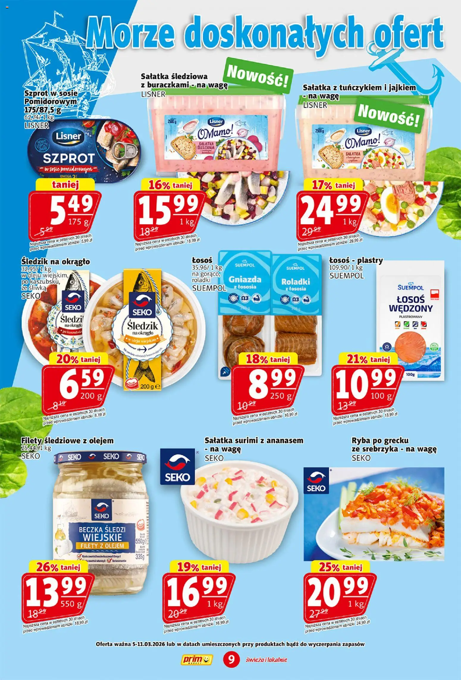 Prim Market gazetka od 05.03.2026 | Strona: 9 | Produkty: Surimi, Łosoś, Ryba po grecku, Sałatka