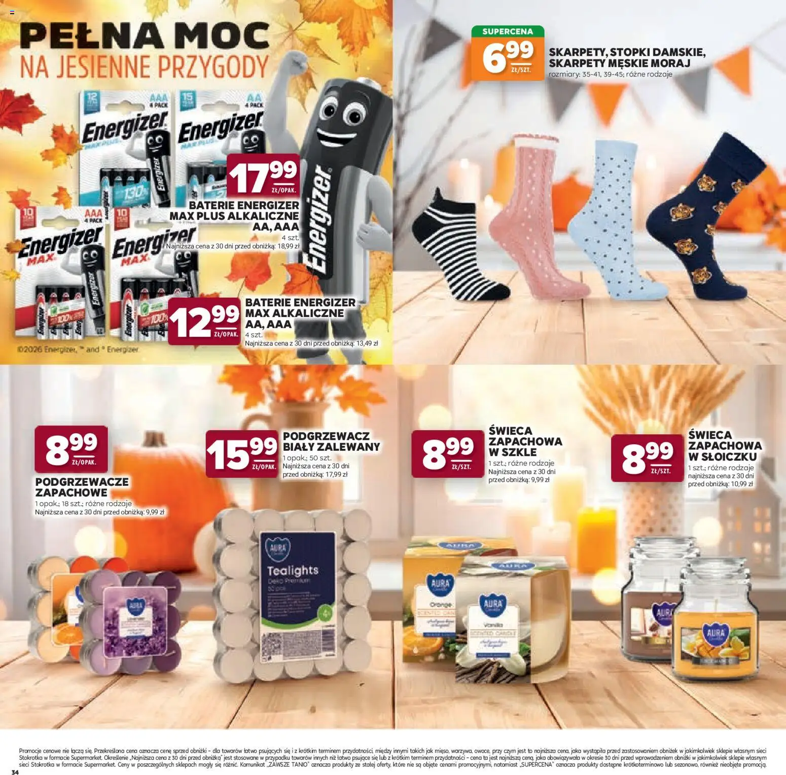 Stokrotka gazetka - Katalog Jesienne Inspiracje od 15.10.2026 | Strona: 34 | Produkty: Stokrotka, Świeca, Baterie, Skarpety męskie