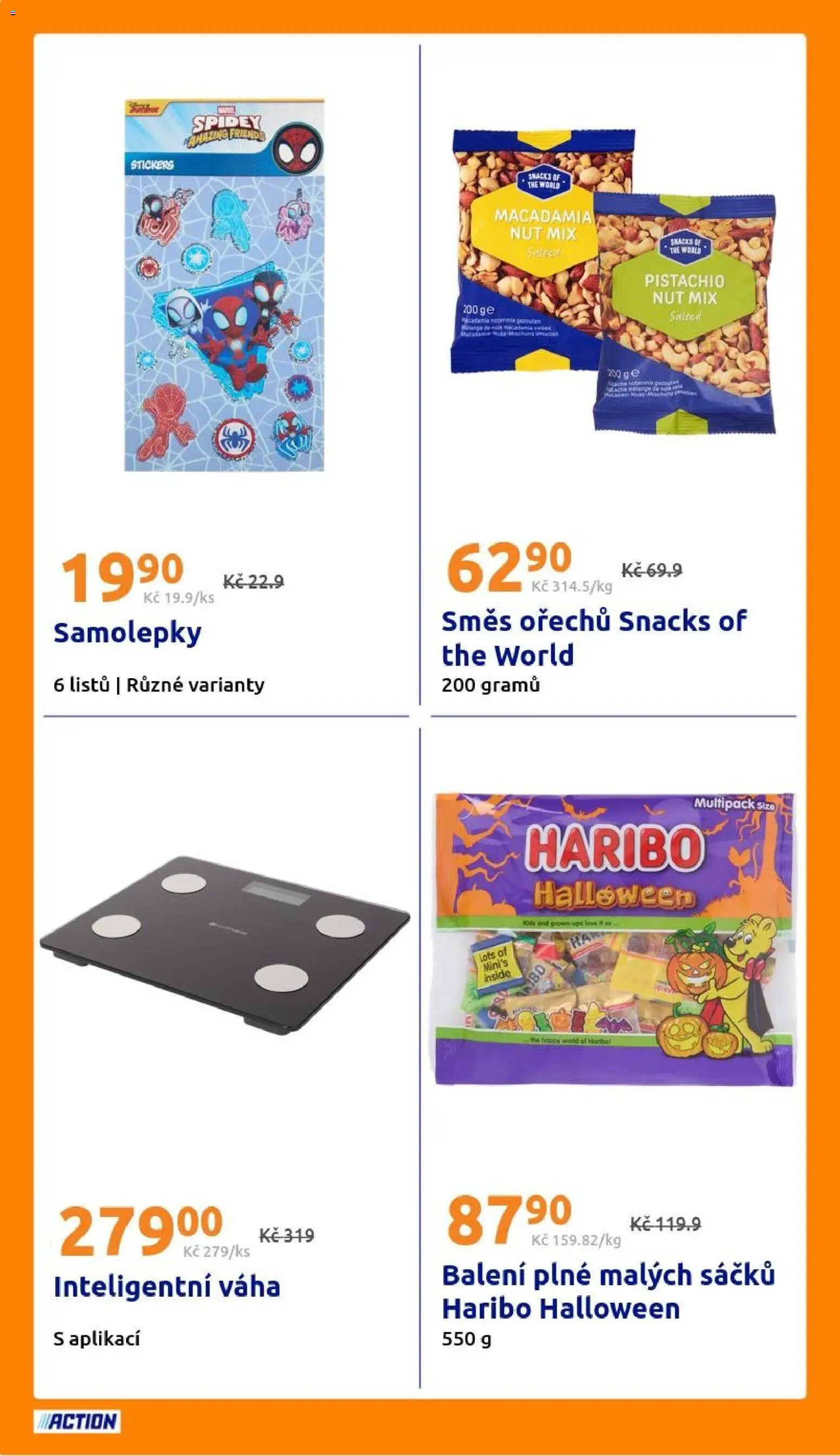 Action leták od 28.10.2026 | Strana: 24 | Produkty: Haribo, Váha, Směs ořechů, Samolepky