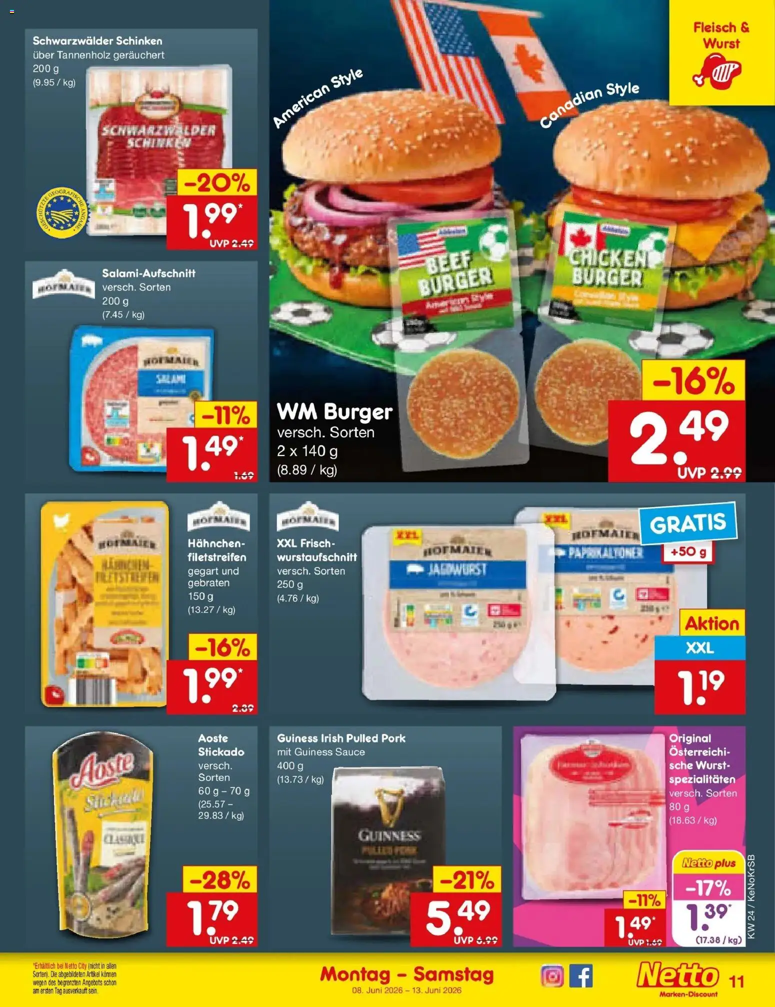 Netto Marken-Discount Prospekt Jüchen – gültig ab 08.06.2026 | Seite: 17 | Produkte: Hahnchen, Burger, Wurst, Fleisch