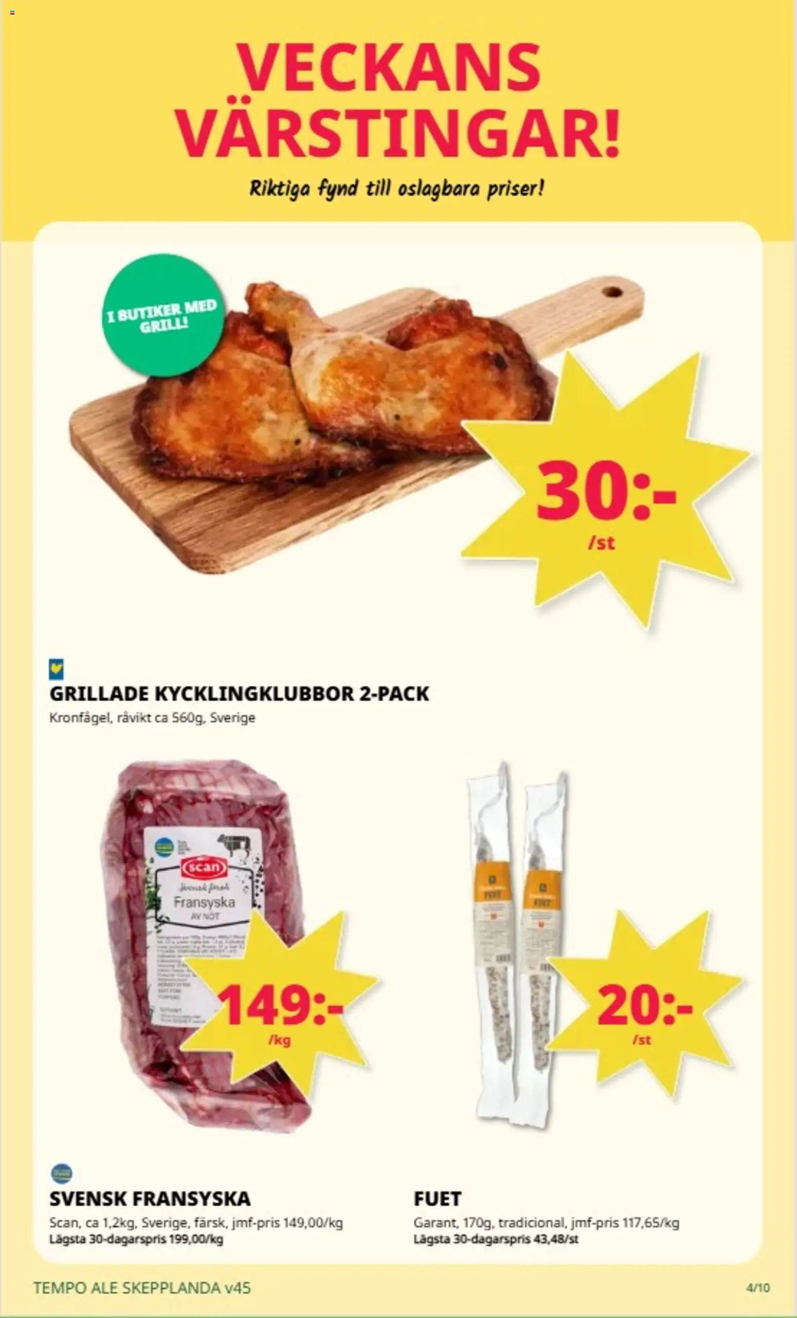 Tempo reklamblad aktuell från 02/11/2026 | Sida: 4 | Produkter: Grill, Kycklingklubbor