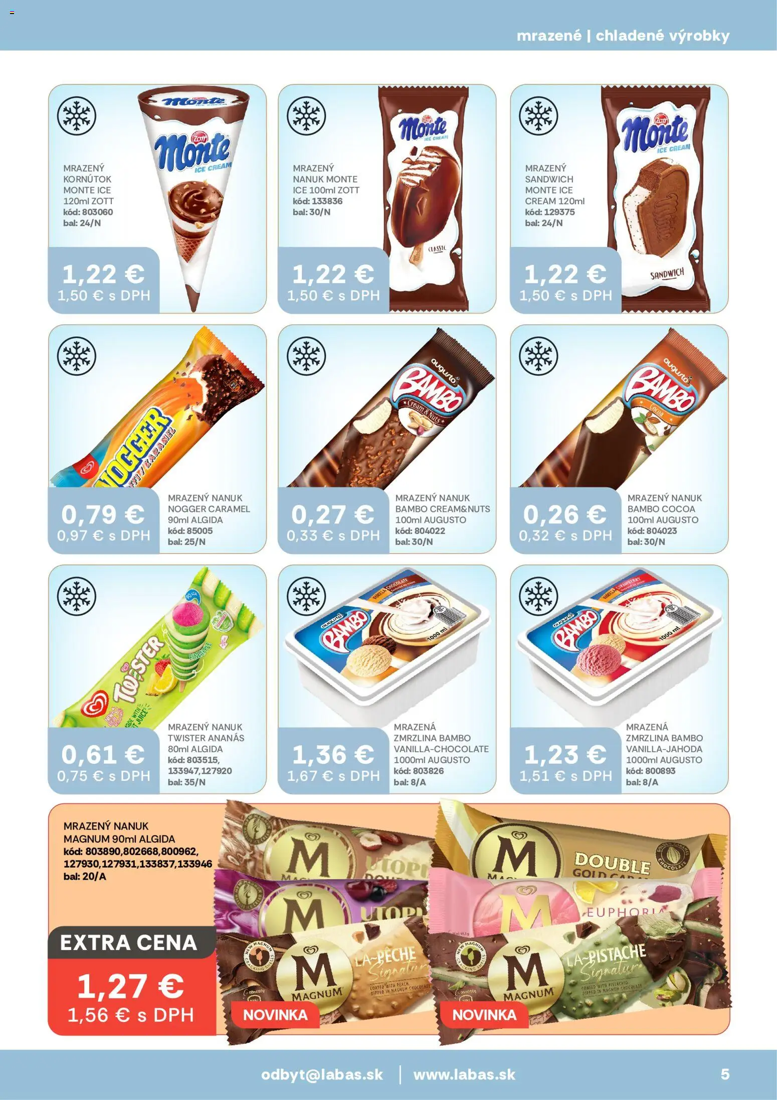 Nové Labaš akcie – leták je platný od 08.05.2026 | Strana: 5 | Produkty: Nanuk, Zmrzlina, Magnum, Ananás