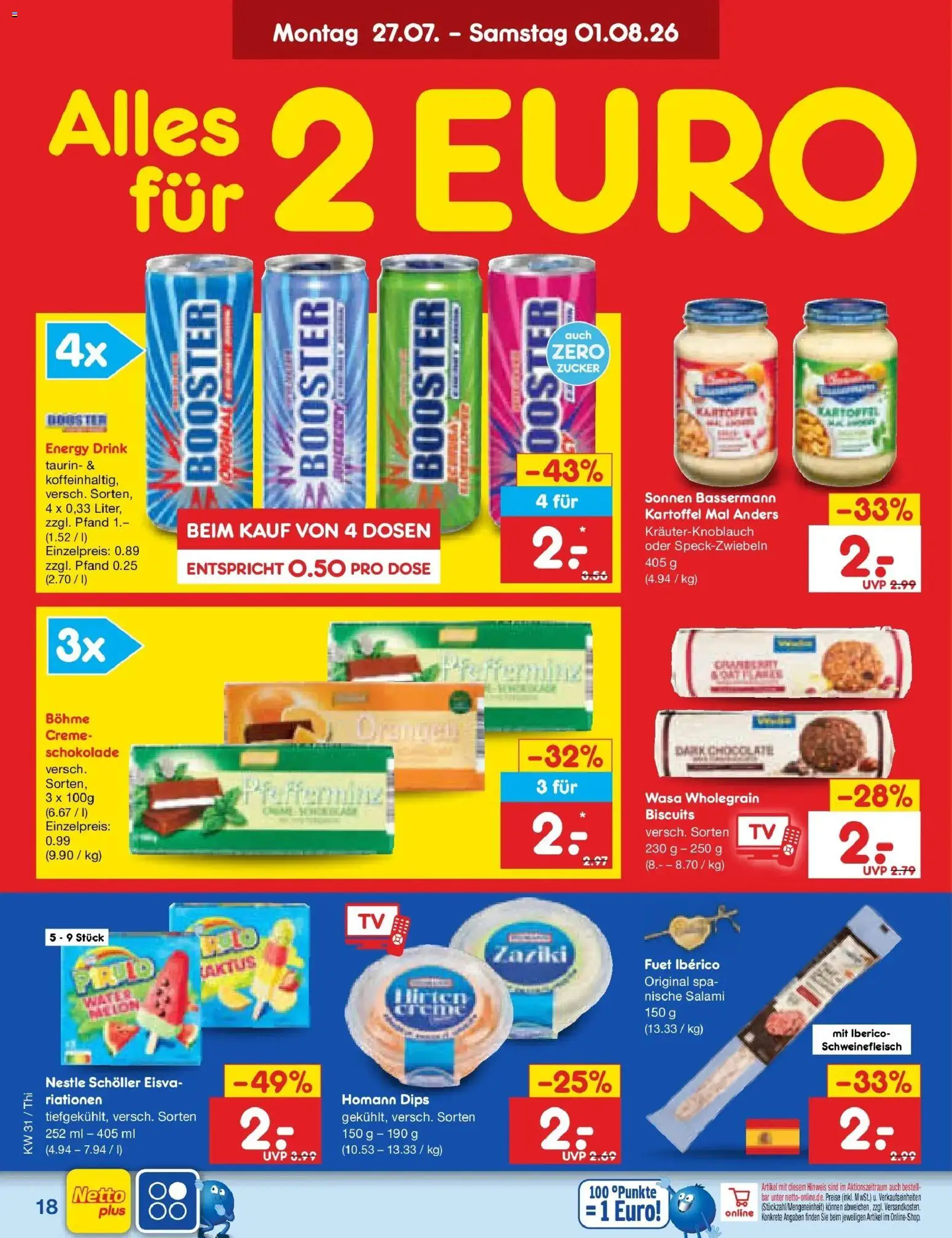 Netto Marken-Discount Prospekt Pirna – gültig ab 27.07.2026 | Seite: 28 | Produkte: Energy, Schokolade, Salami, Schweinefleisch