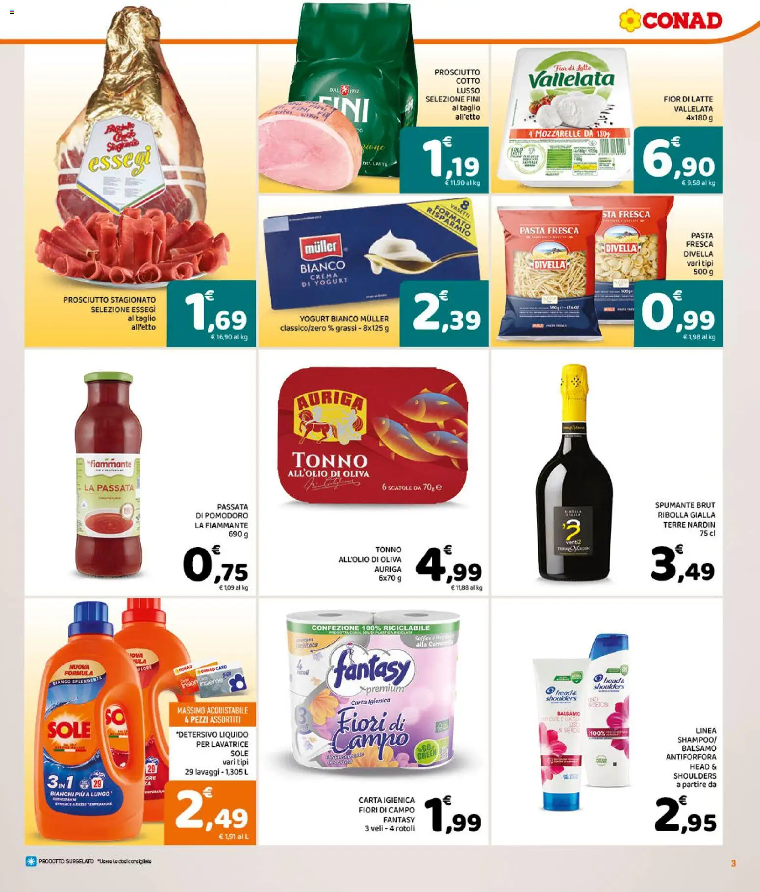 Volantino Conad del 10.06.2026 | Pagina: 3 | Prodotti: Latte, Lavatrice, Passata di pomodoro, Tonno