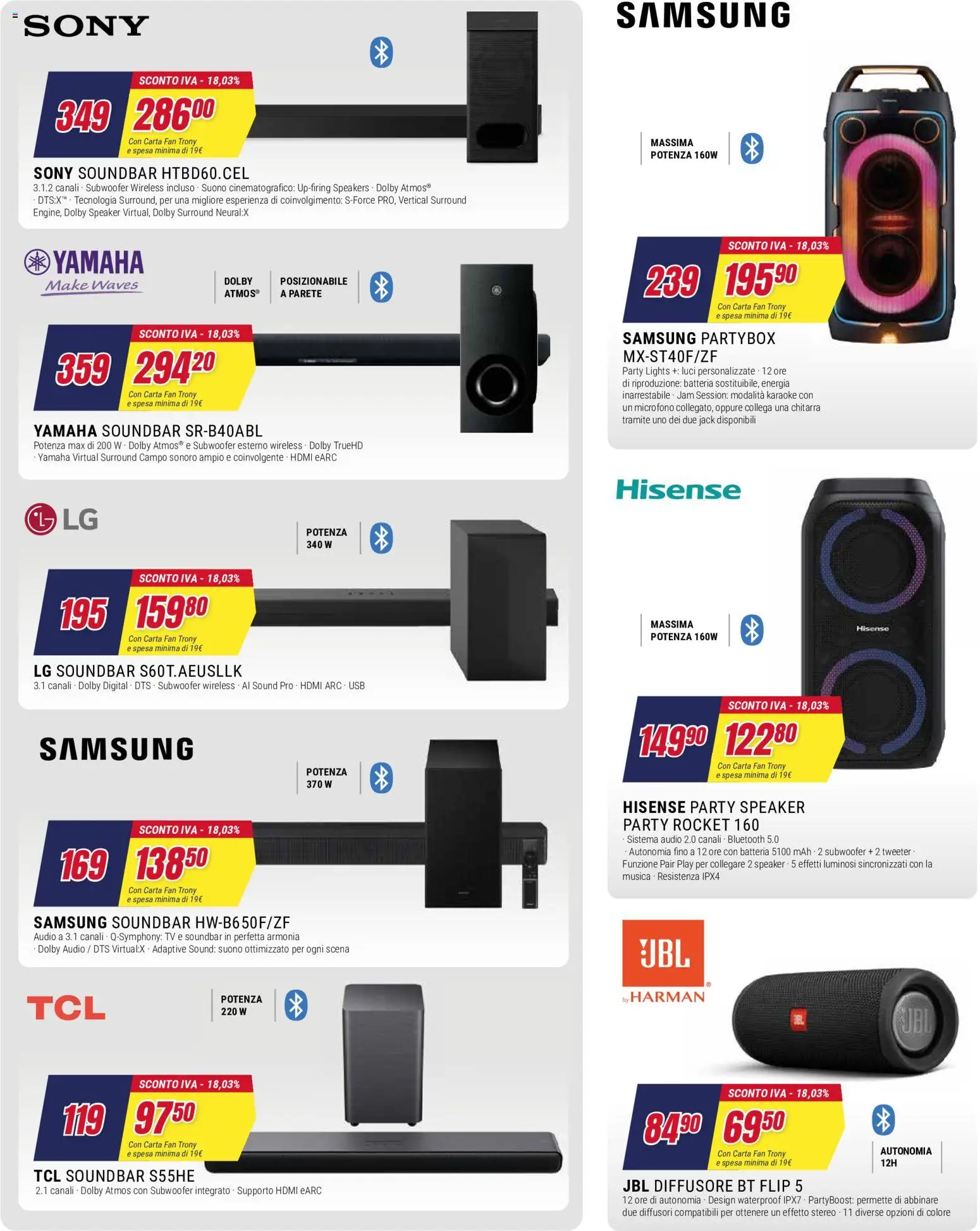 Volantino Trony del 01/10/2026 | Pagina: 8 | Prodotti: Soundbar, TV, Audio, Samsung