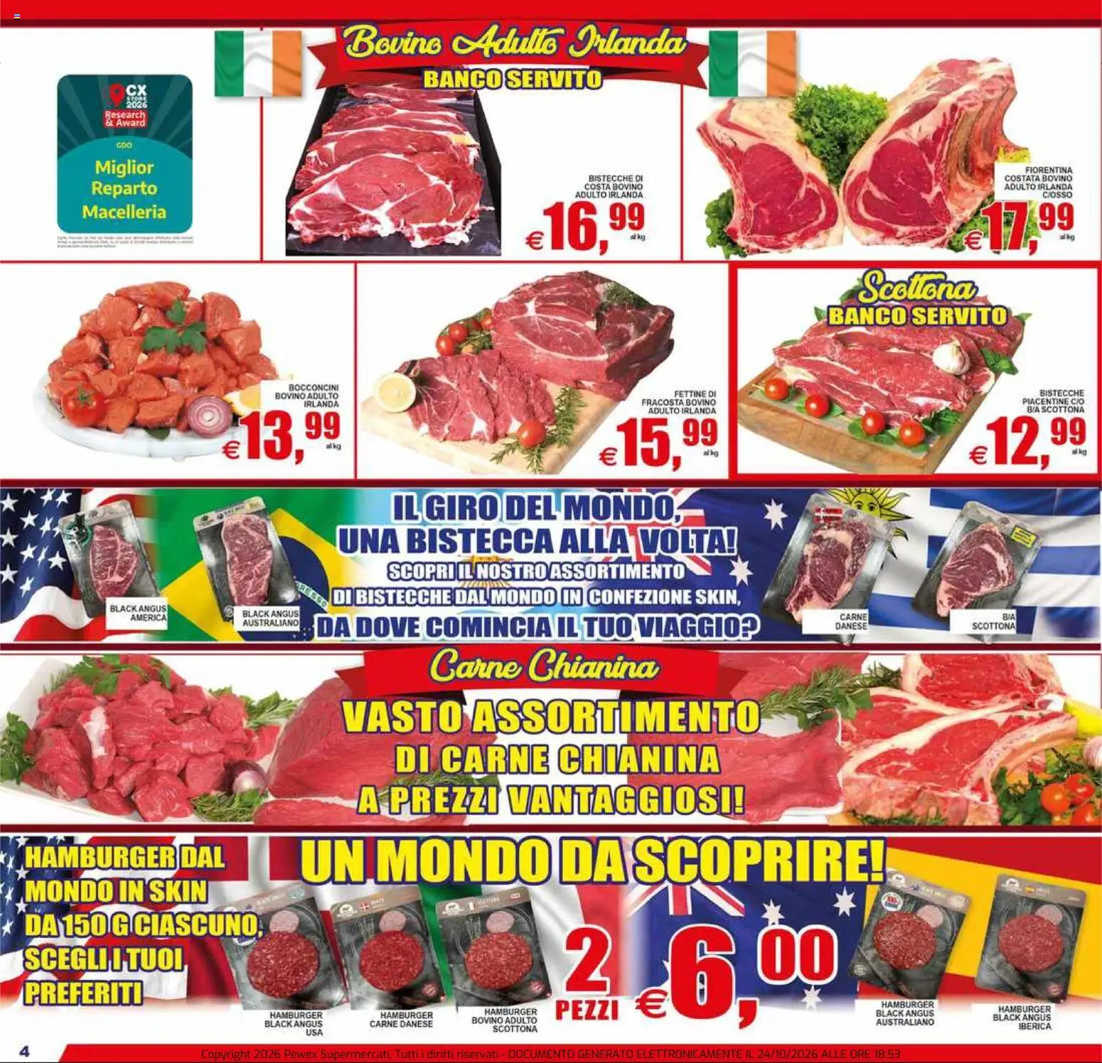 Volantino Pewex del 23/10/2026 | Pagina: 4 | Prodotti: Bovino, Carne, Hamburger, Bistecca