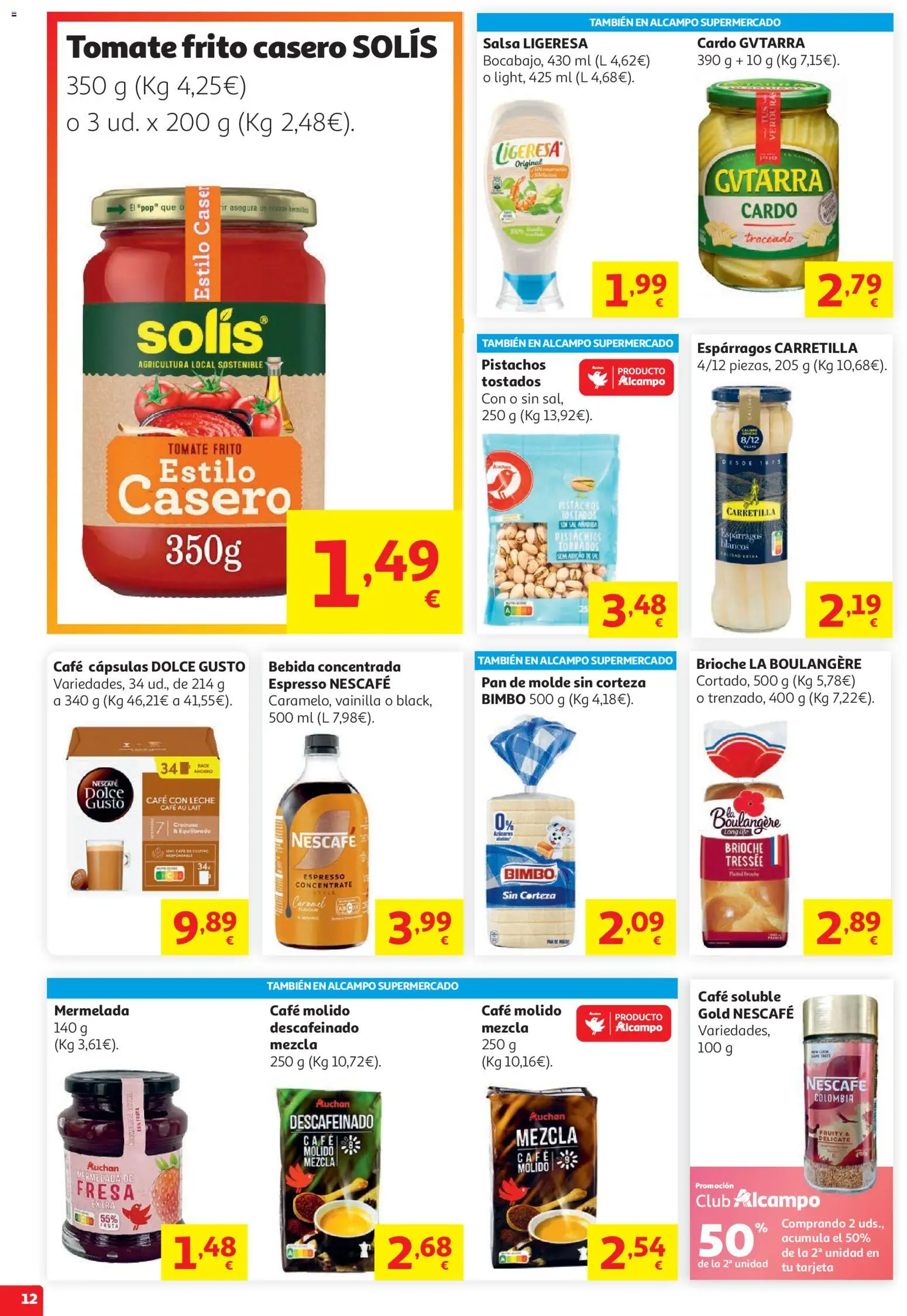 Alcampo HP Unico │ válido desde el 05.05.2026 | Página: 12 | Productos: Café con leche, Café molido, Νερό καρύδας, Pan de molde