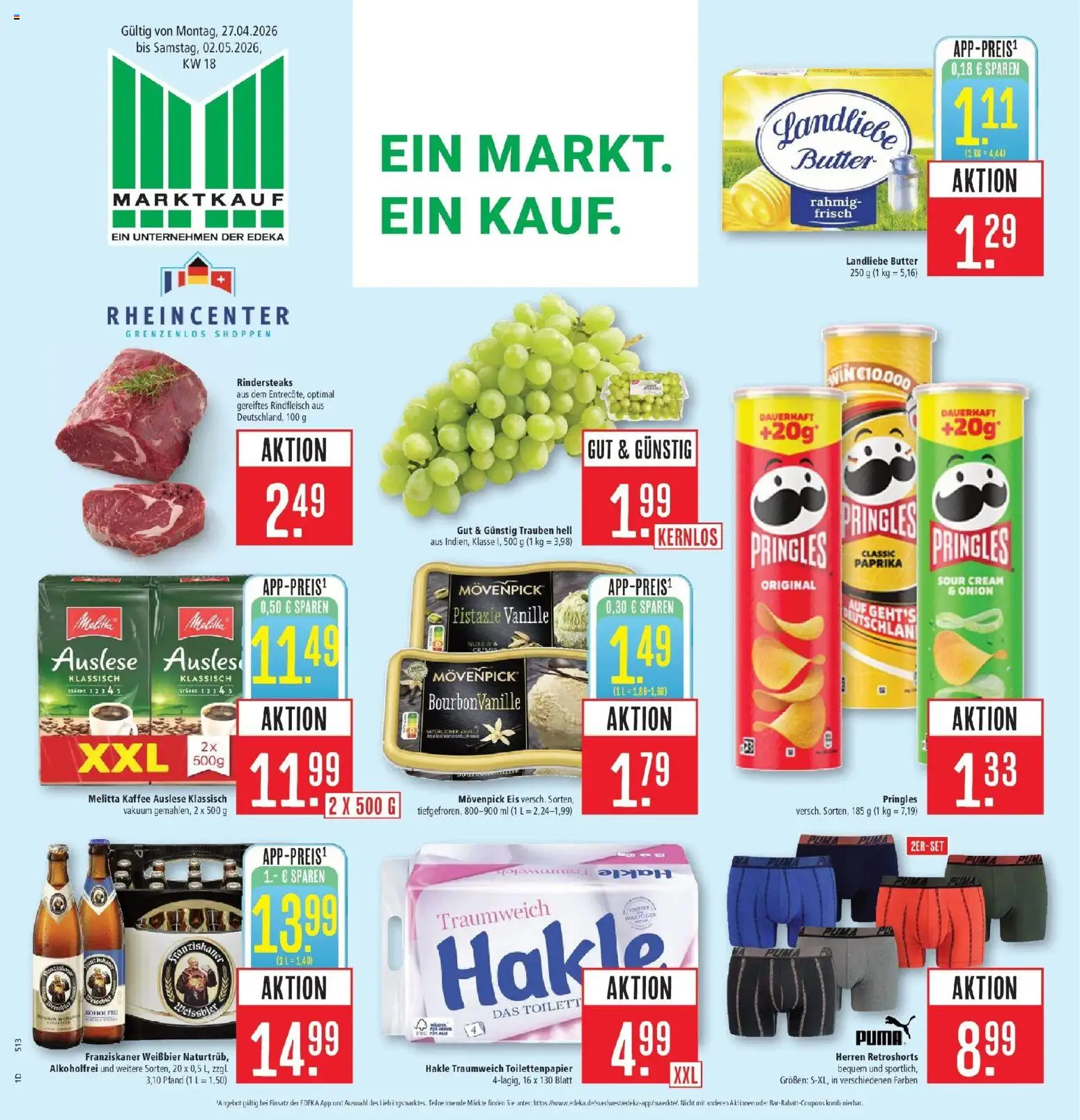 Marktkauf Prospekt Weil Am Rhein	 – gültig ab 27.04.2026 | Seite: 1 | Produkte: Kaffee, Movenpick eis, Rindfleisch, Eis