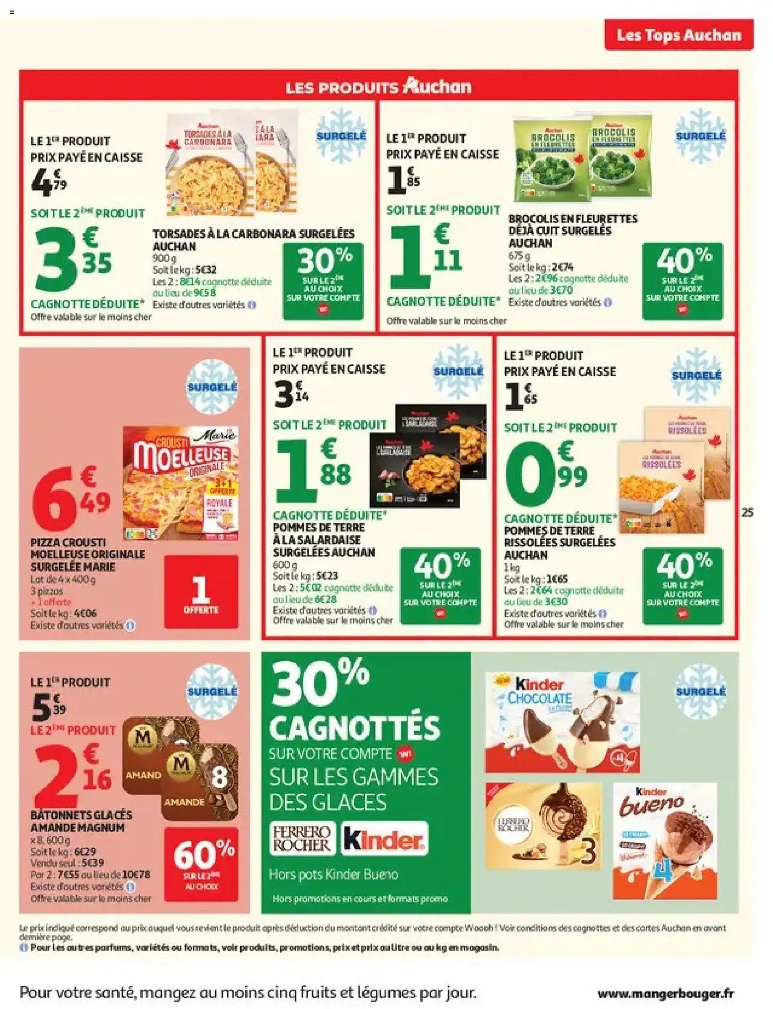 {H1} | Page: 25 | Produits: Glaces, Kinder Bueno, Fruits, Pizza