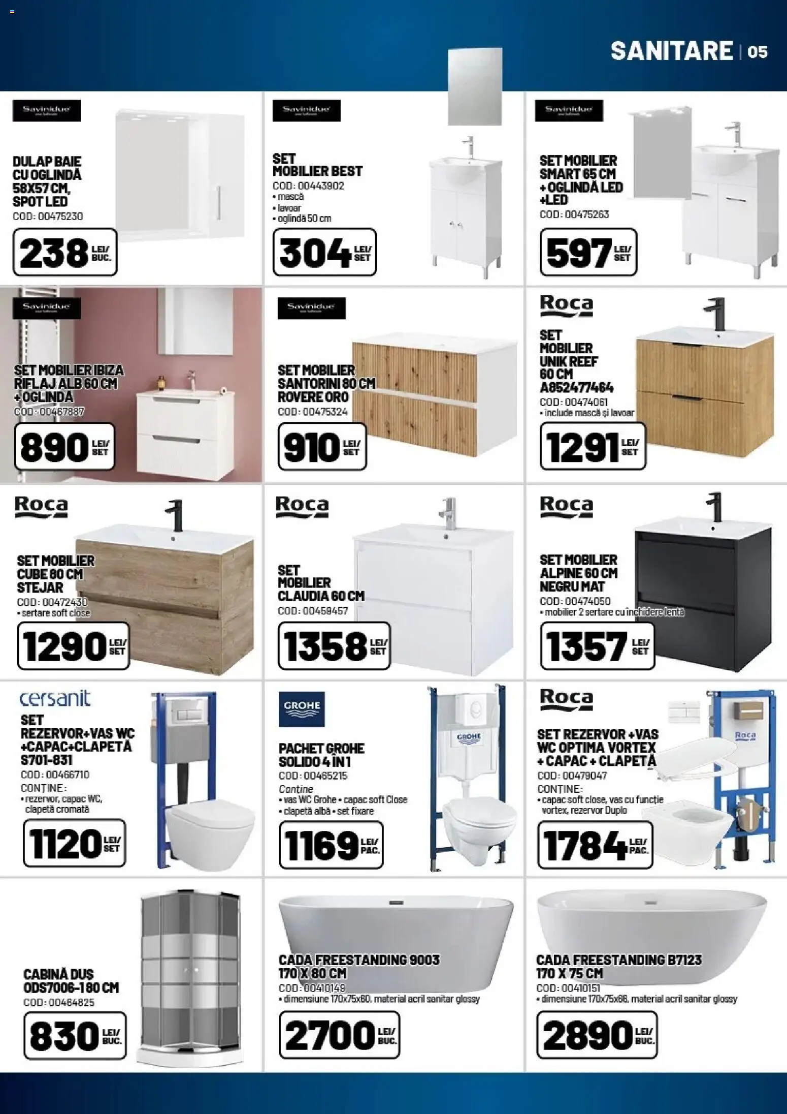 Noul catalog Ambient – valabil de la 16.04.2026 | Pagină: 5 | Produse: Lavoar, Cadă, Duș, Oglindă