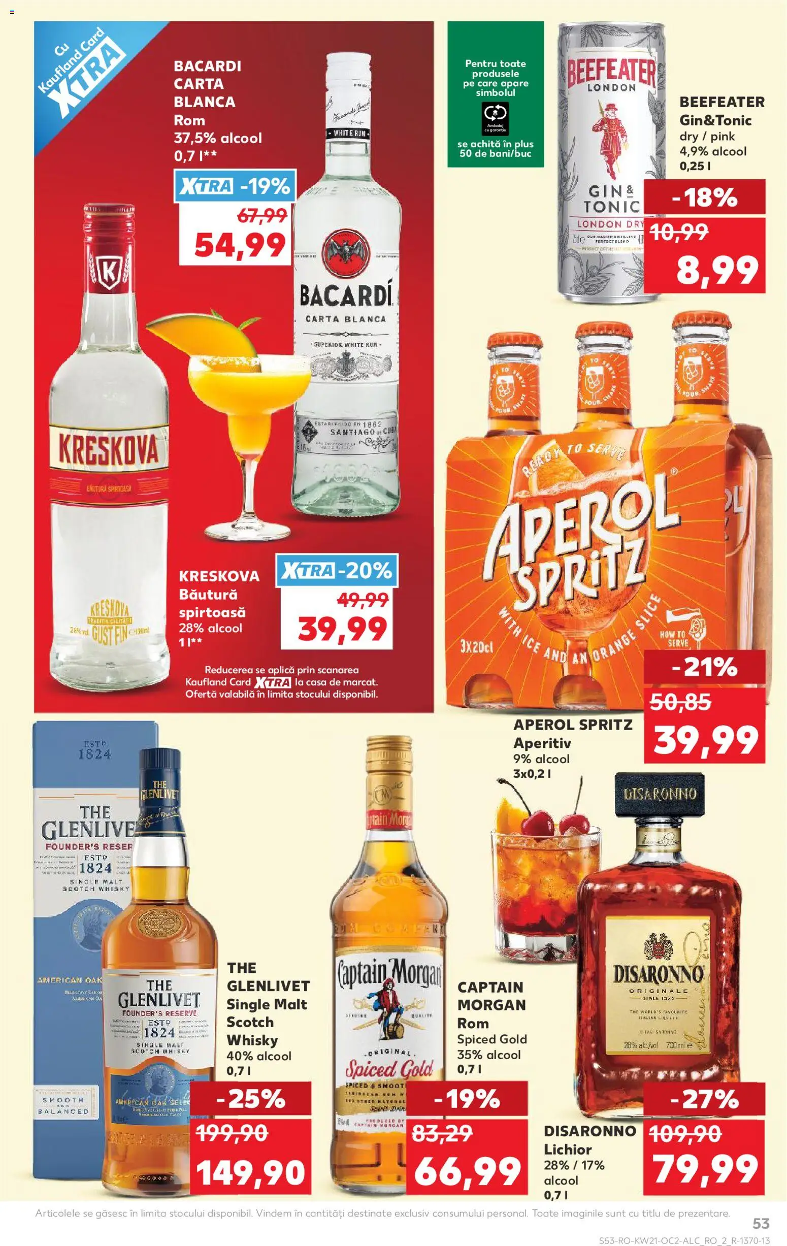 Noul catalog Kaufland – valabil de la 20.05.2026 | Pagină: 53 | Produse: Lichior, Rom, Gin, Aperol