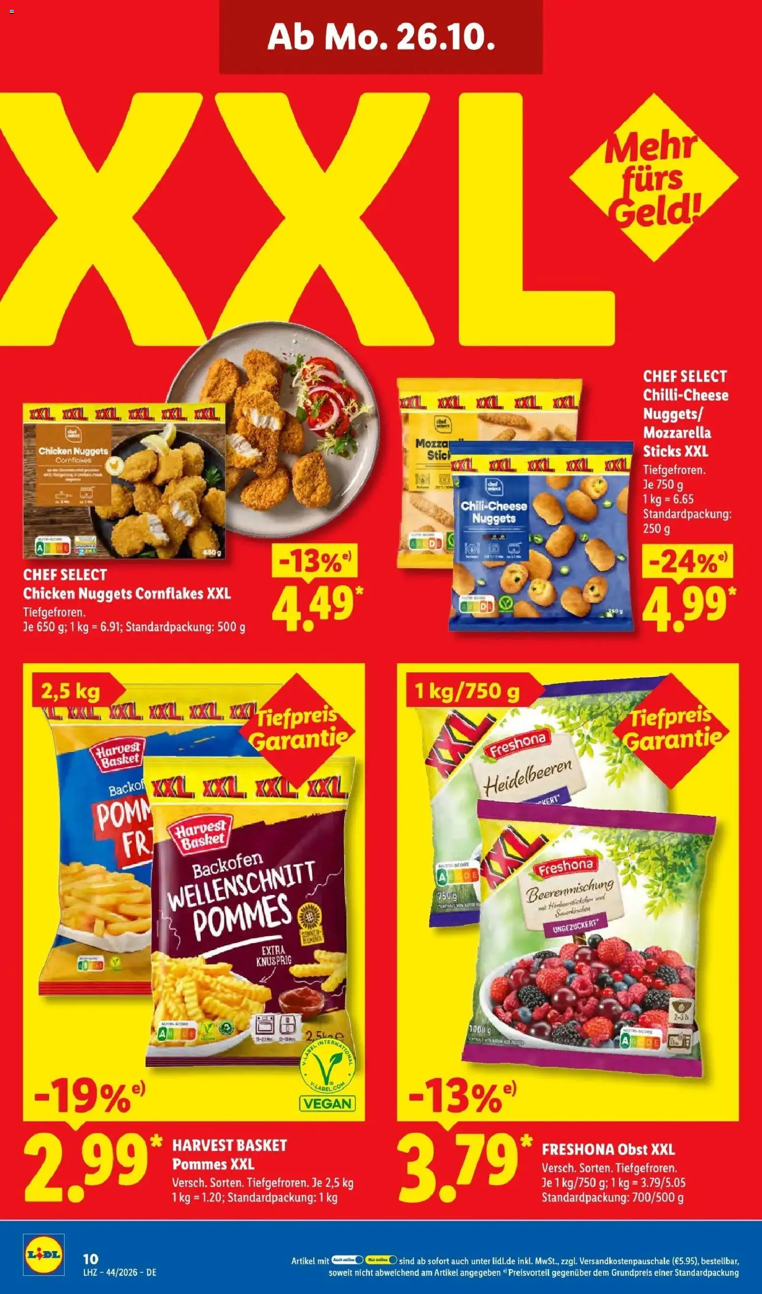 Lidl Prospekt Ehringshausen (ab 26.10.2026) zum Blättern » Angebote | Seite: 20 | Produkte: Cornflakes, Mozzarella, Pommes, Obst