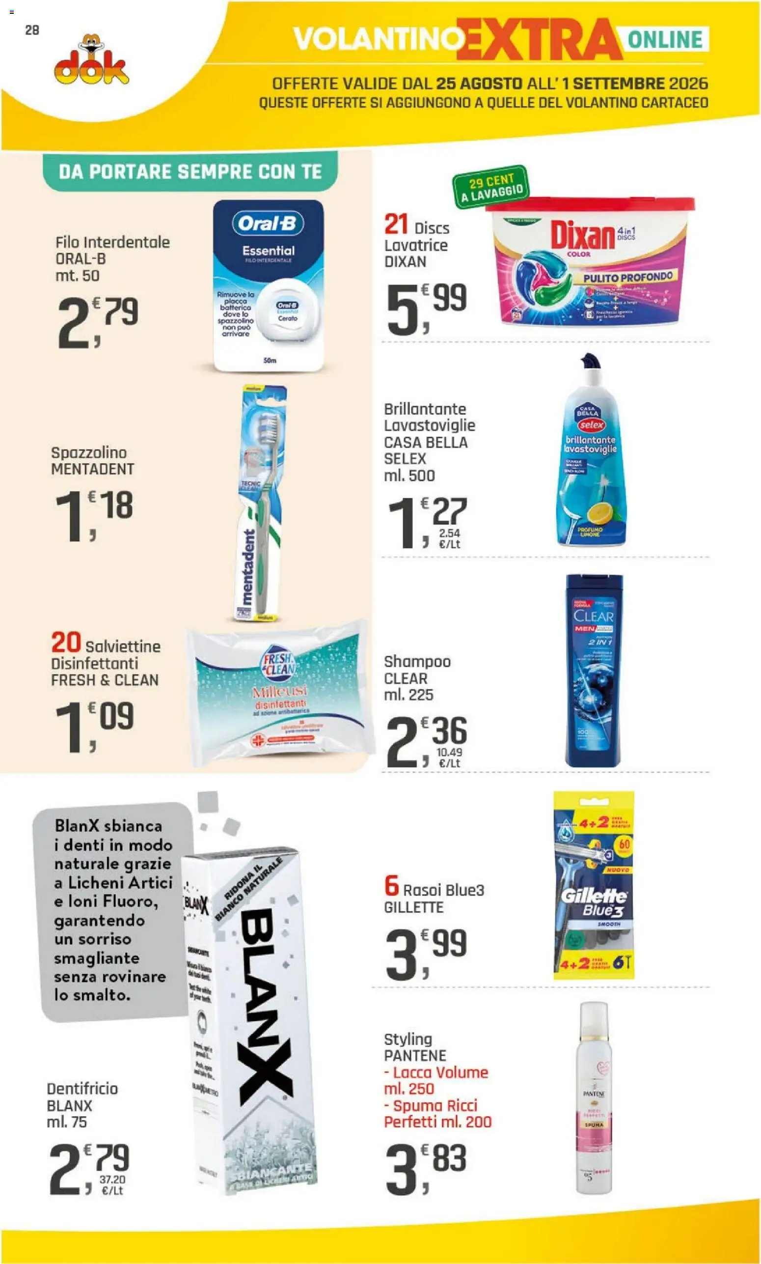 Volantino DOK del 20/08/2026 | Pagina: 28 | Prodotti: Shampoo, Tè, Lavatrice, Lavastoviglie