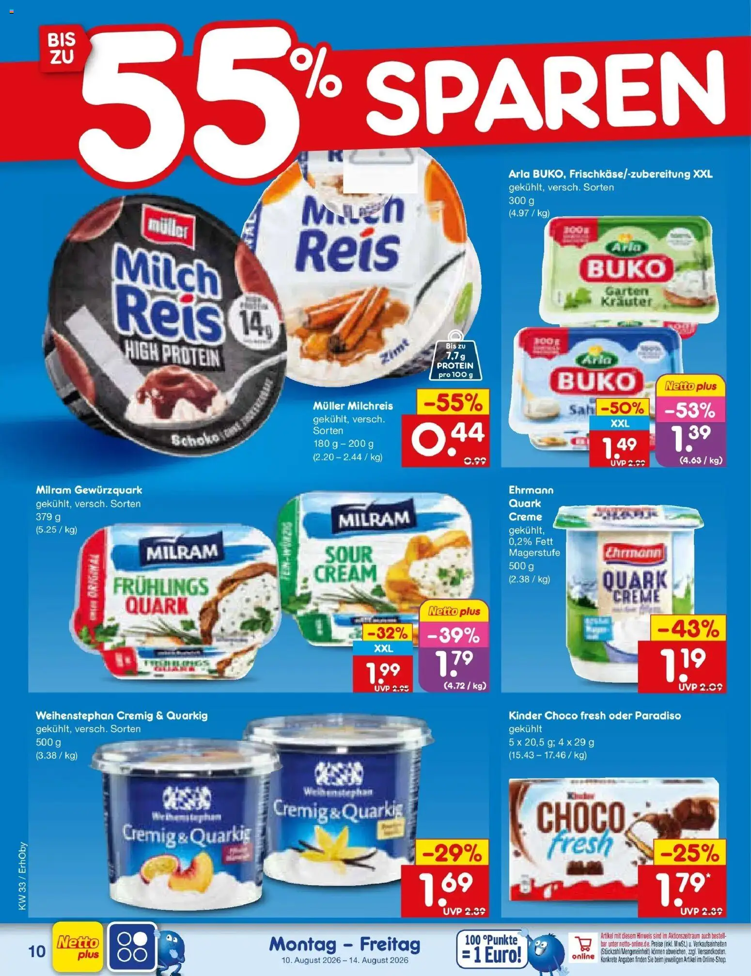 Netto Marken-Discount Prospekt Ergolding – gültig ab 10.08.2026 | Seite: 10 | Produkte: Quark, Milch, Creme, Reis