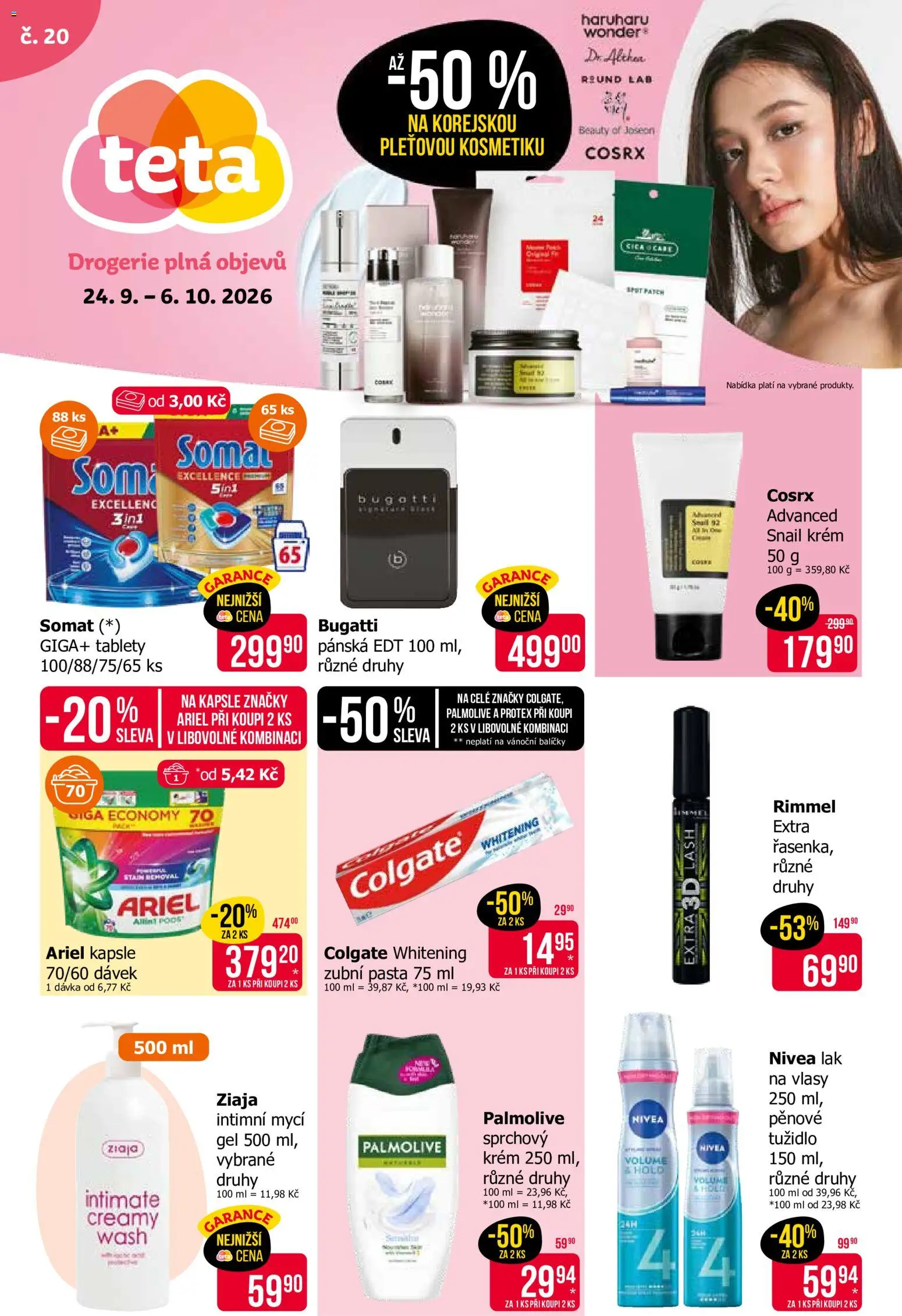 TETA Drogerie leták od 24.09.2026 | Strana: 1 | Produkty: Zubní pasta, Ziaja, Krém, Lak na vlasy