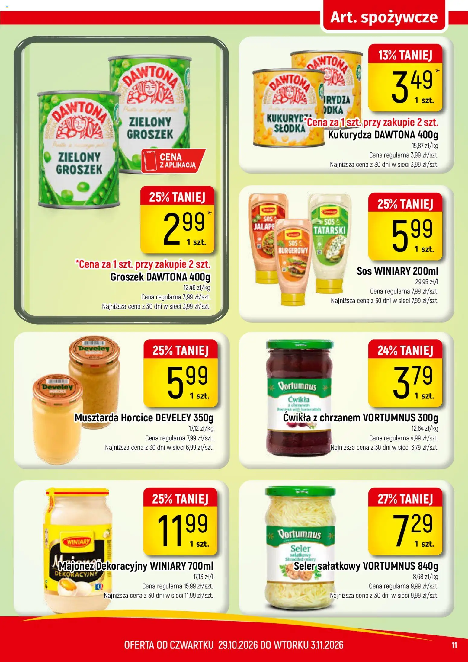 Piotruś Pan gazetka od 29.10.2026 | Strona: 11 | Produkty: Groszek, Kukurydza, Majonez, Sos