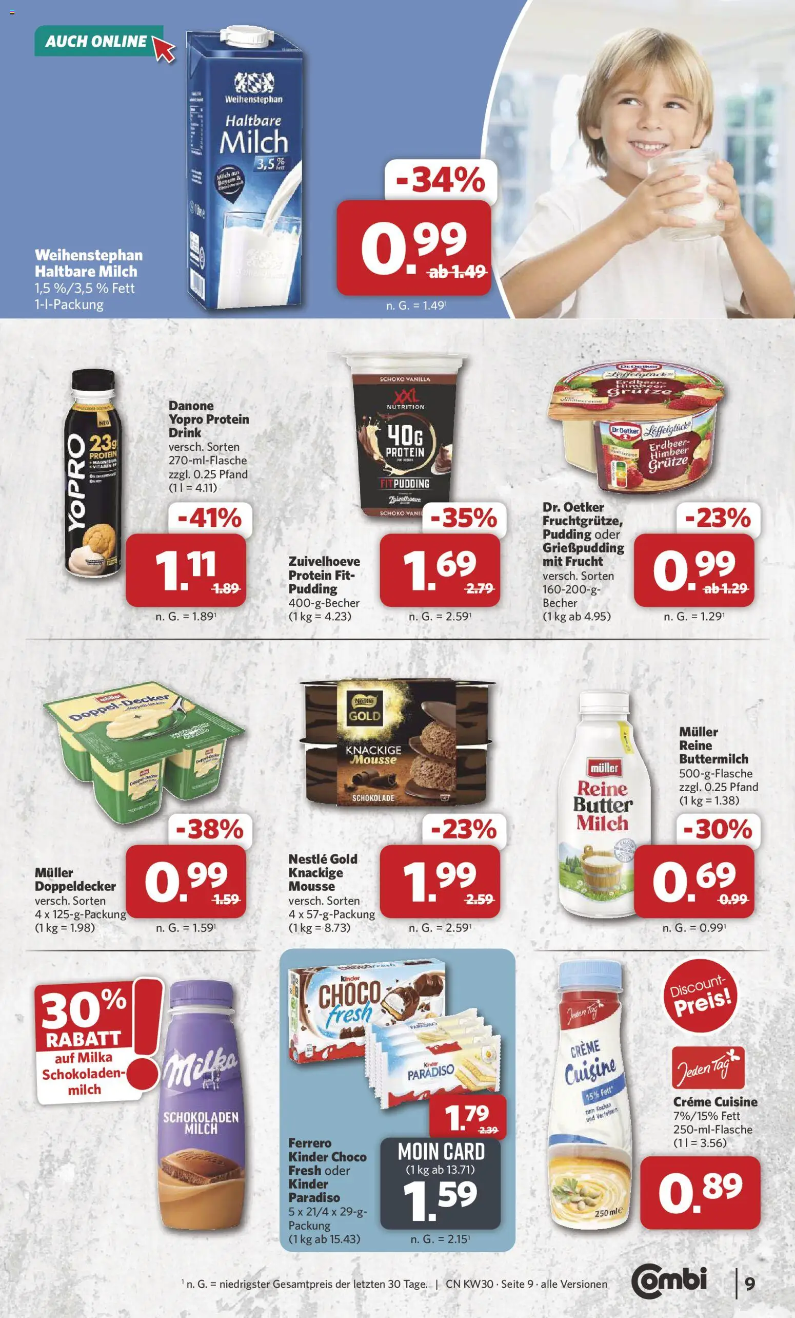 Combi Prospekt – gültig ab 20.07.2026 | Seite: 9 | Produkte: Milch, Butter, Milka, Creme