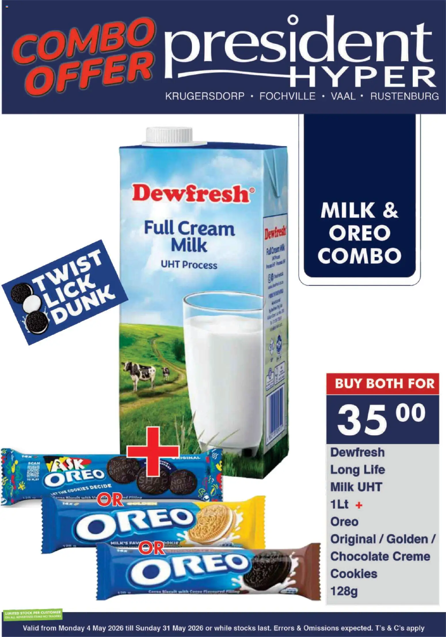 New President Hyper catalogue – valid from 04.05.2026 | Page: 1 | Products: Milk, Cream, Cookies, Stock