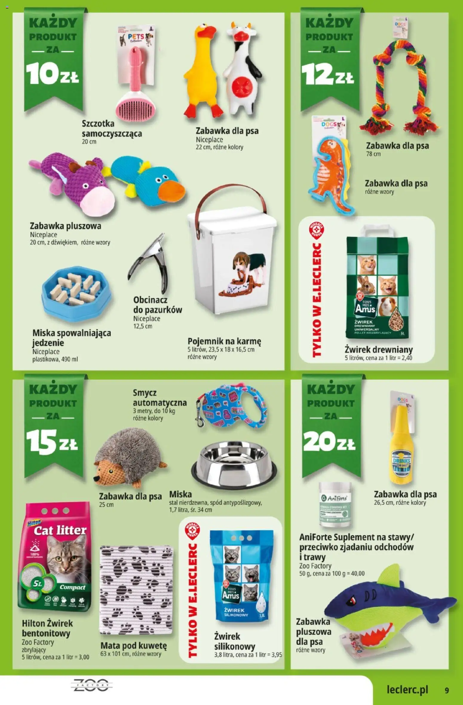 E.Leclerc gazetka od 08.09.2026 | Strona: 9 | Produkty: Trawy, Zabawka dla psa, Szczotka, Żwirek drewniany