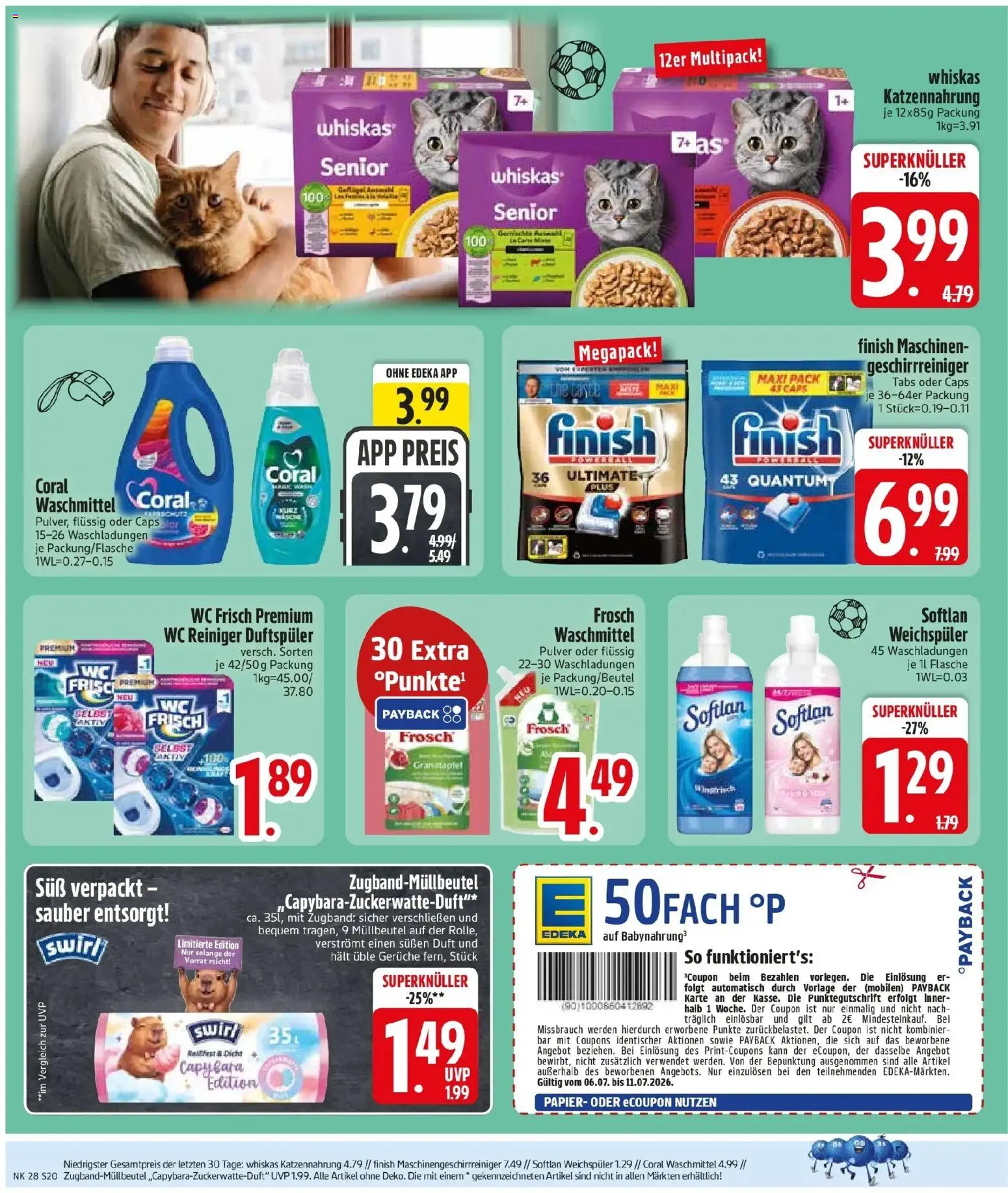 Edeka - EDEKA: Wochenangebote – gültig ab 05.07.2026 | Seite: 22 | Produkte: Coral waschmittel, Finish, Weichspüler, Waschmittel
