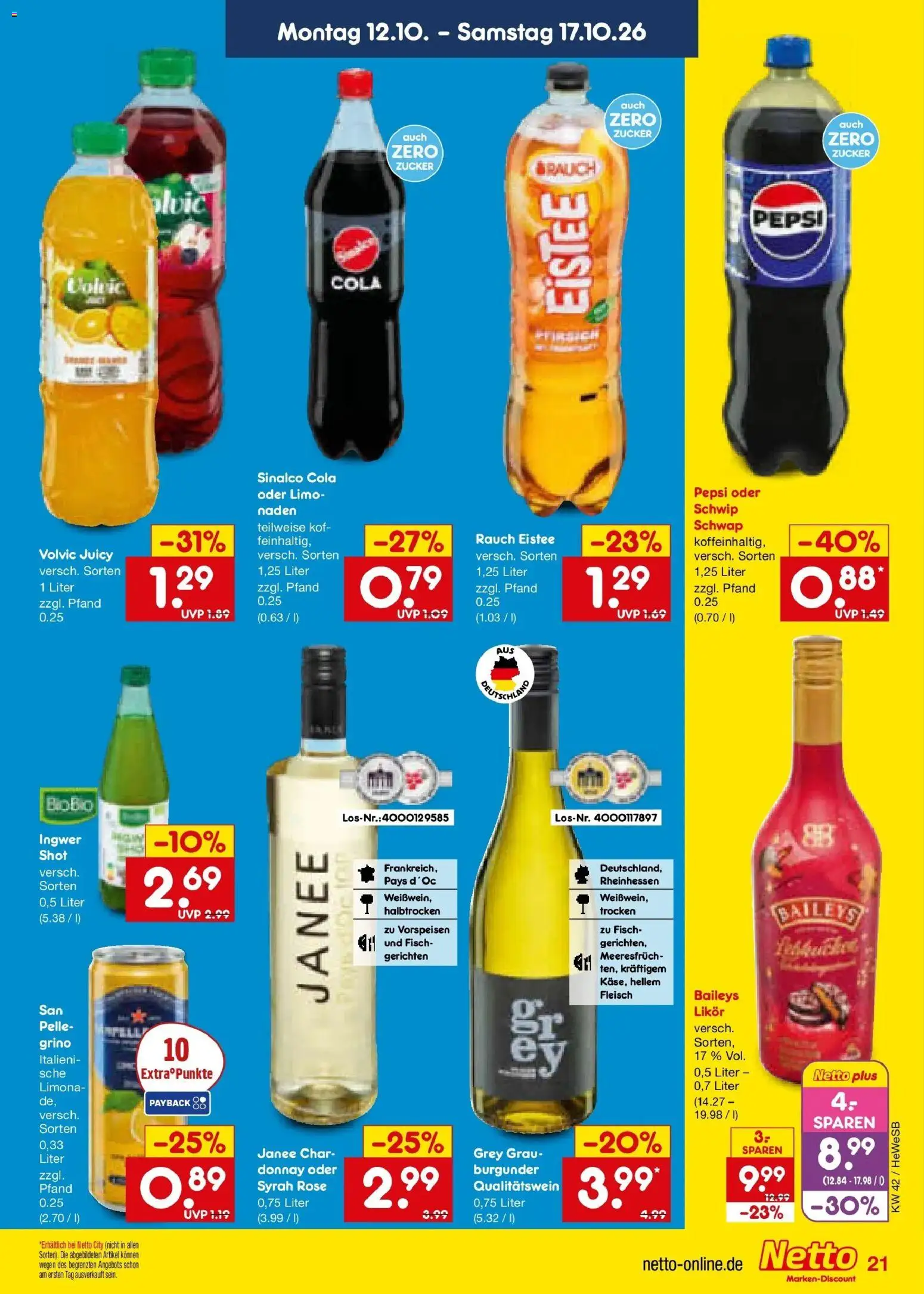 Netto Marken-Discount Prospekt Hamburg (ab 12.10.2026) » Angebote | Seite: 25 | Produkte: Cola, Likör, Pfirsich, Volvic