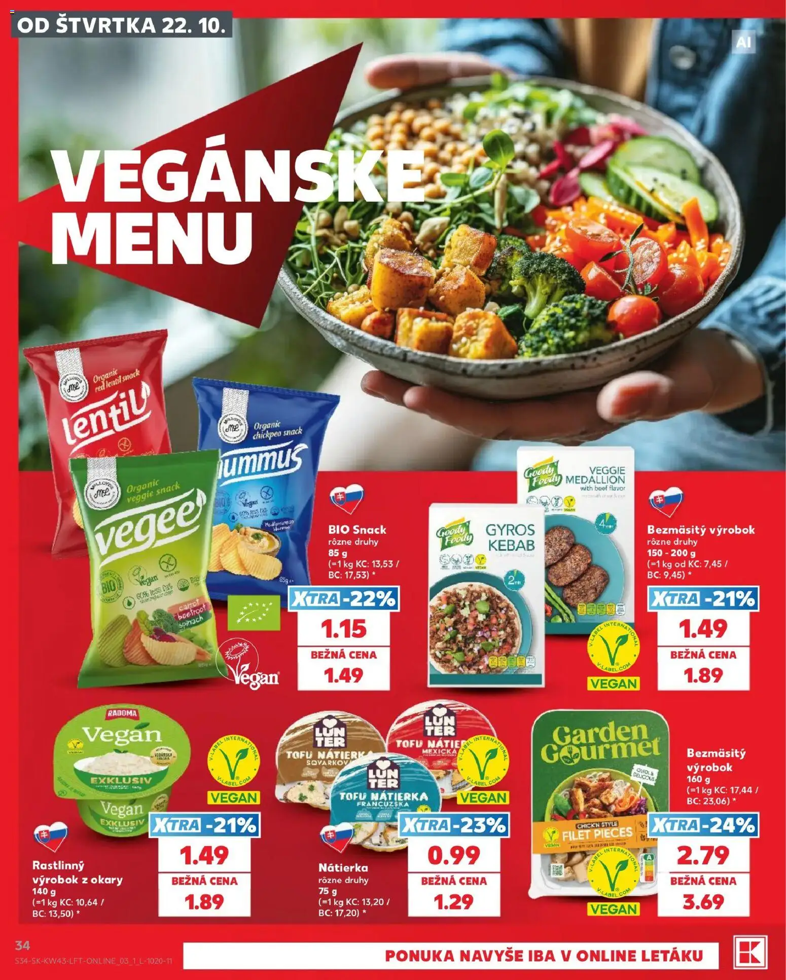 Nové Kaufland akcie – leták je platný od 22.10.2026 | Strana: 34 | Produkty: Tofu, Nátierka, Gyros