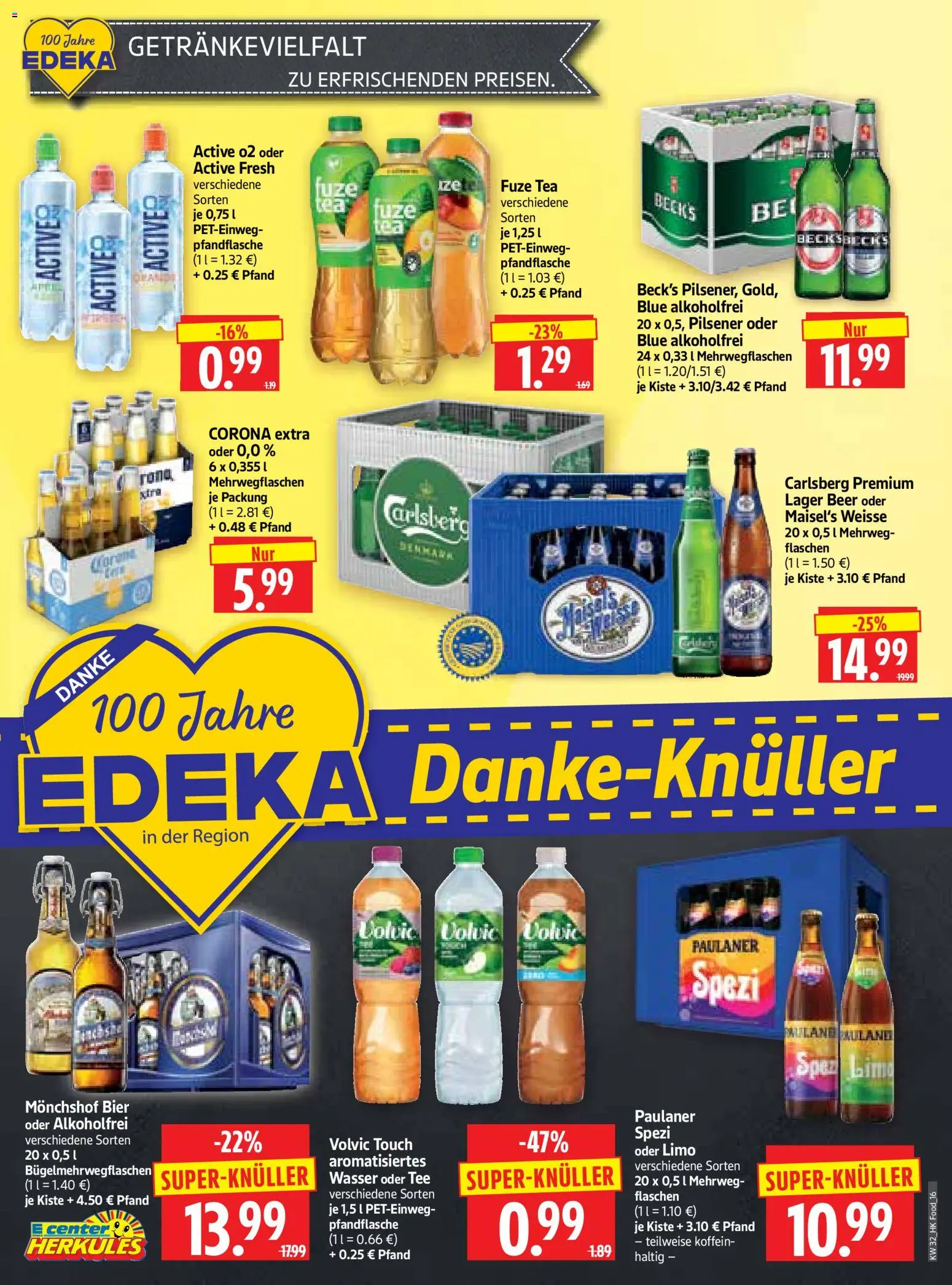 HERKULES Prospekt – gültig ab 03.08.2026 | Seite: 16 | Produkte: Fuze tea, Bier, Volvic touch, Paulaner