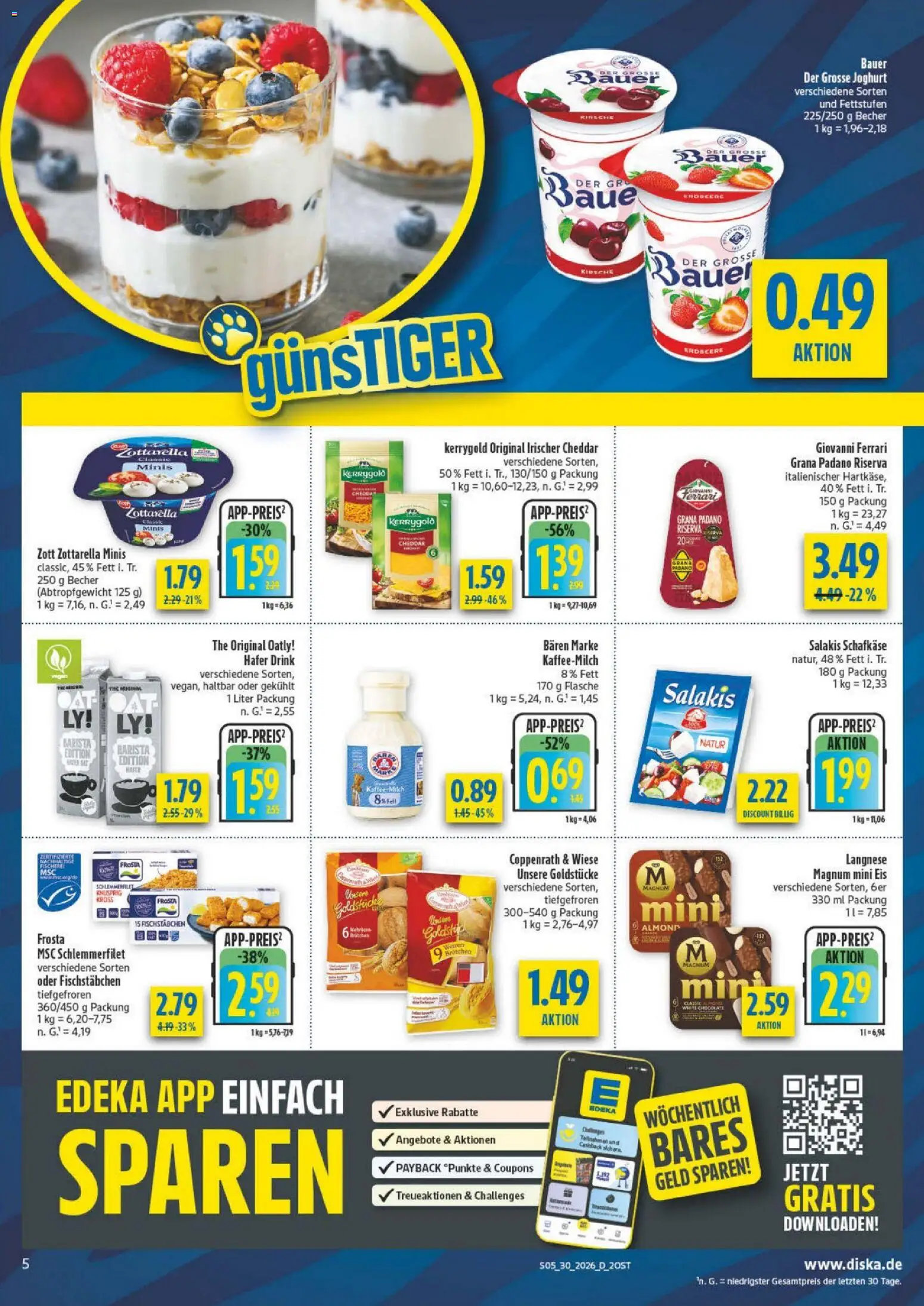 Diska Prospekt – gültig ab 20.07.2026 | Seite: 5 | Produkte: Joghurt, Frosta, Fischstabchen, Salakis