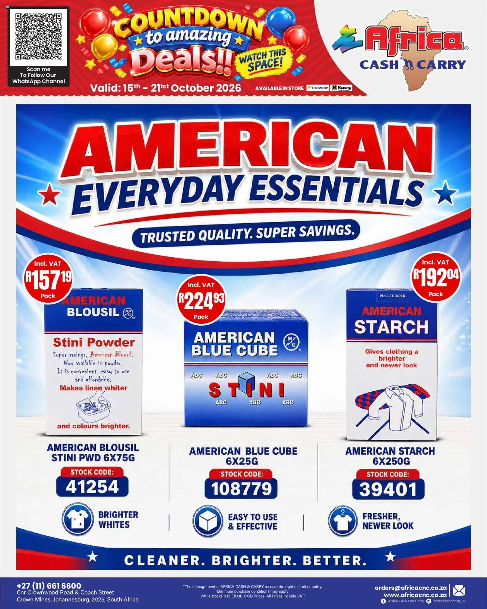New Africa Cash & Carry catalogue – valid from 15/10/2026 | Page: 15 | Products: Watch, Powder, Stock