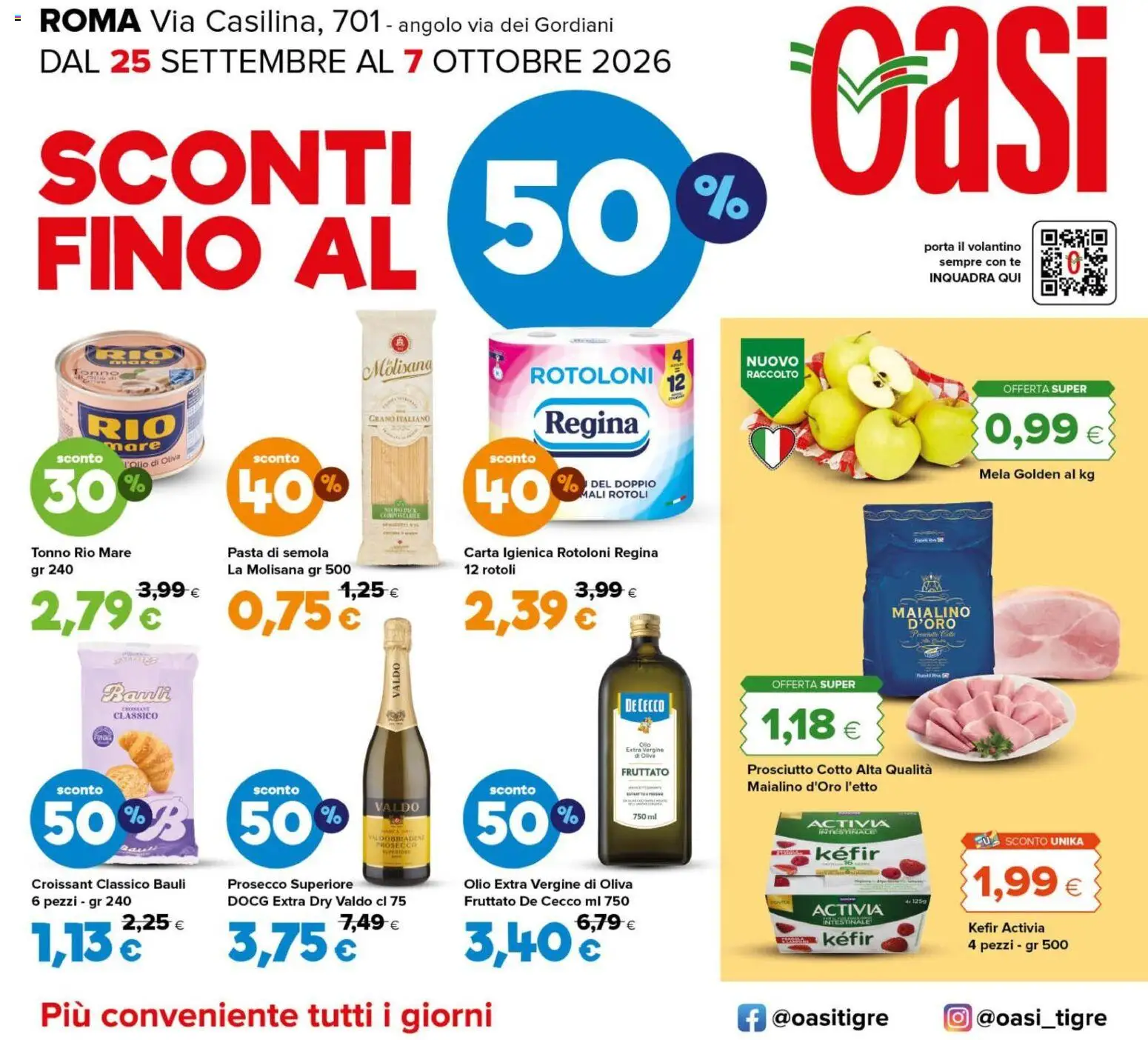 Volantino Oasi del 25/09/2026 | Pagina: 1 | Prodotti: Prosciutto Cotto, Tè, Prosecco, Pasta