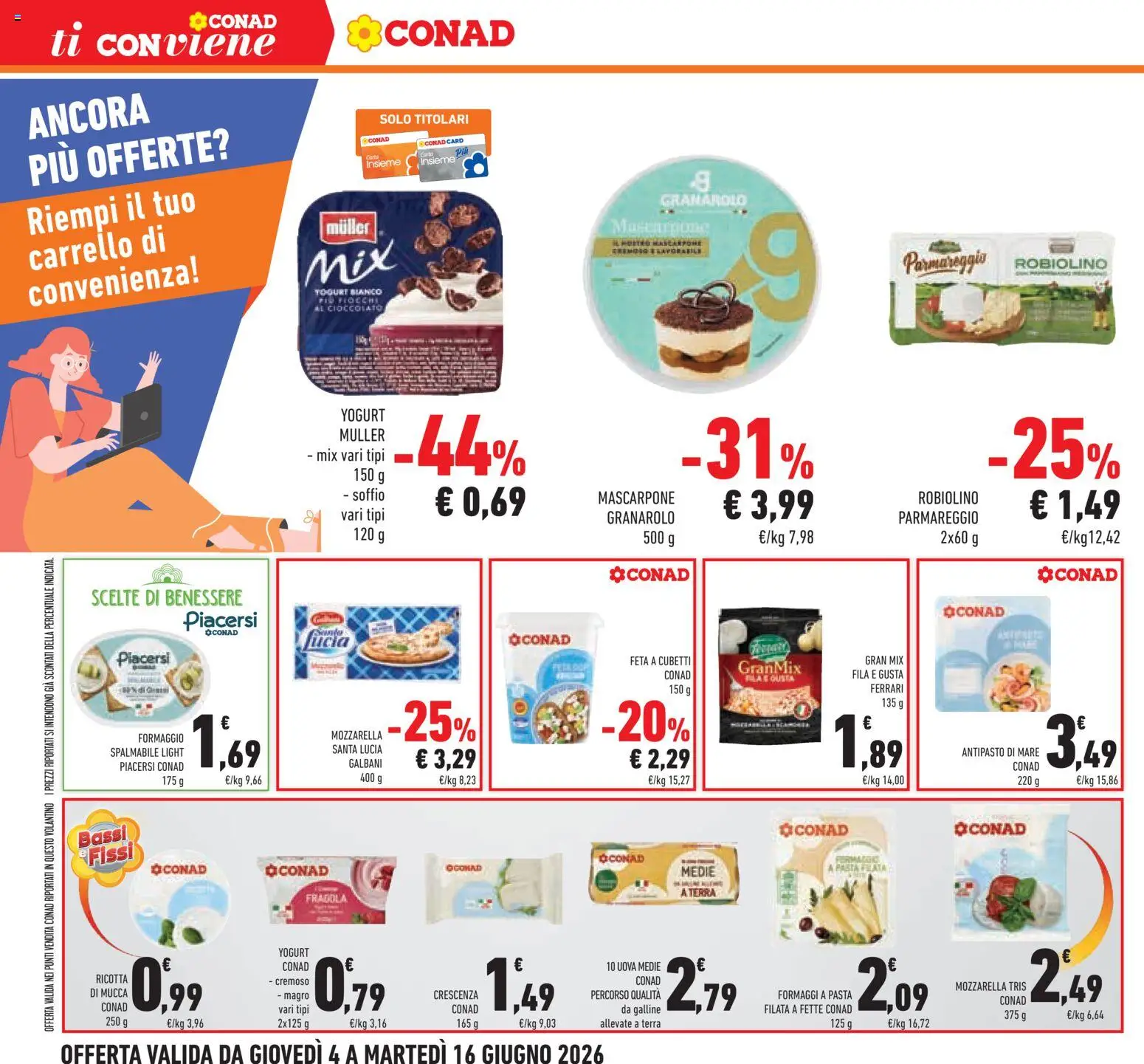 Volantino Conad del 04.06.2026 | Pagina: 30 | Prodotti: Fiocchi, Feta, Mascarpone, Crescenza