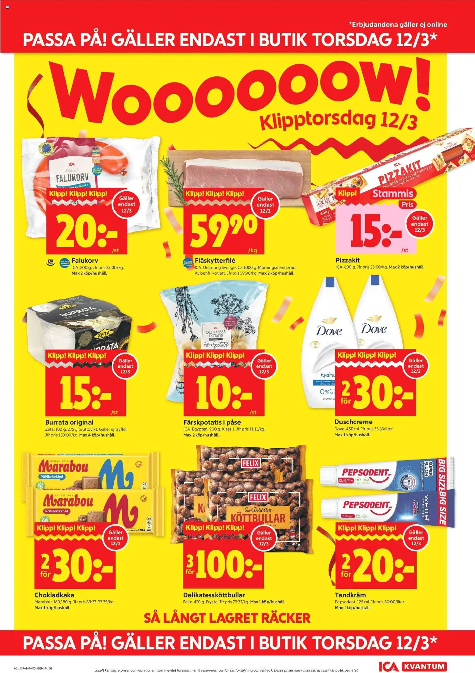 ICA Kvantum reklamblad aktuell från 09.03.2026 | Sida: 3 | Produkter: Chokladkaka, Tandkräm, Galler, Fläskytterfilé