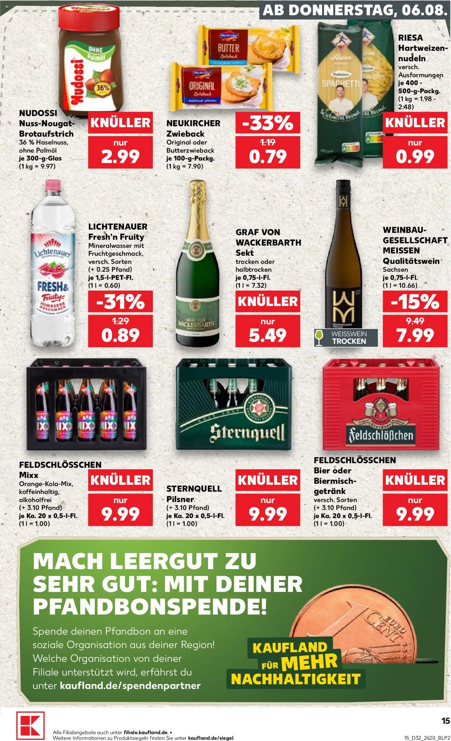 Kaufland Prospekt Leipzig – gültig ab 06.08.2026 | Seite: 15 | Produkte: Bier, Weißwein, Sekt, Mineralwasser