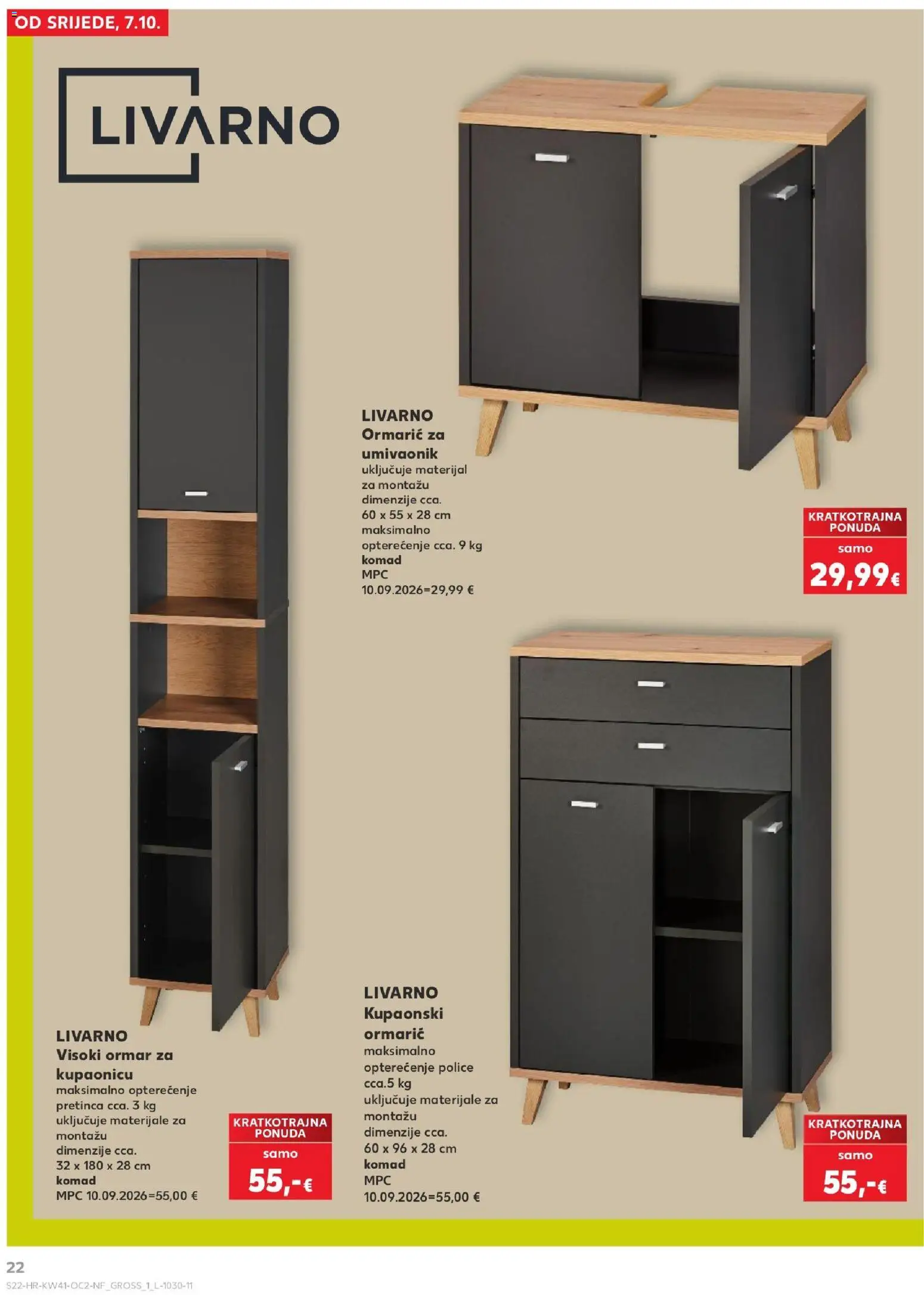 Kaufland katalog | vrijedi od 07.10.2026 | Stranica: 22 | Proizvodi: Ormar, Umivaonik, Kupaonski ormarić
