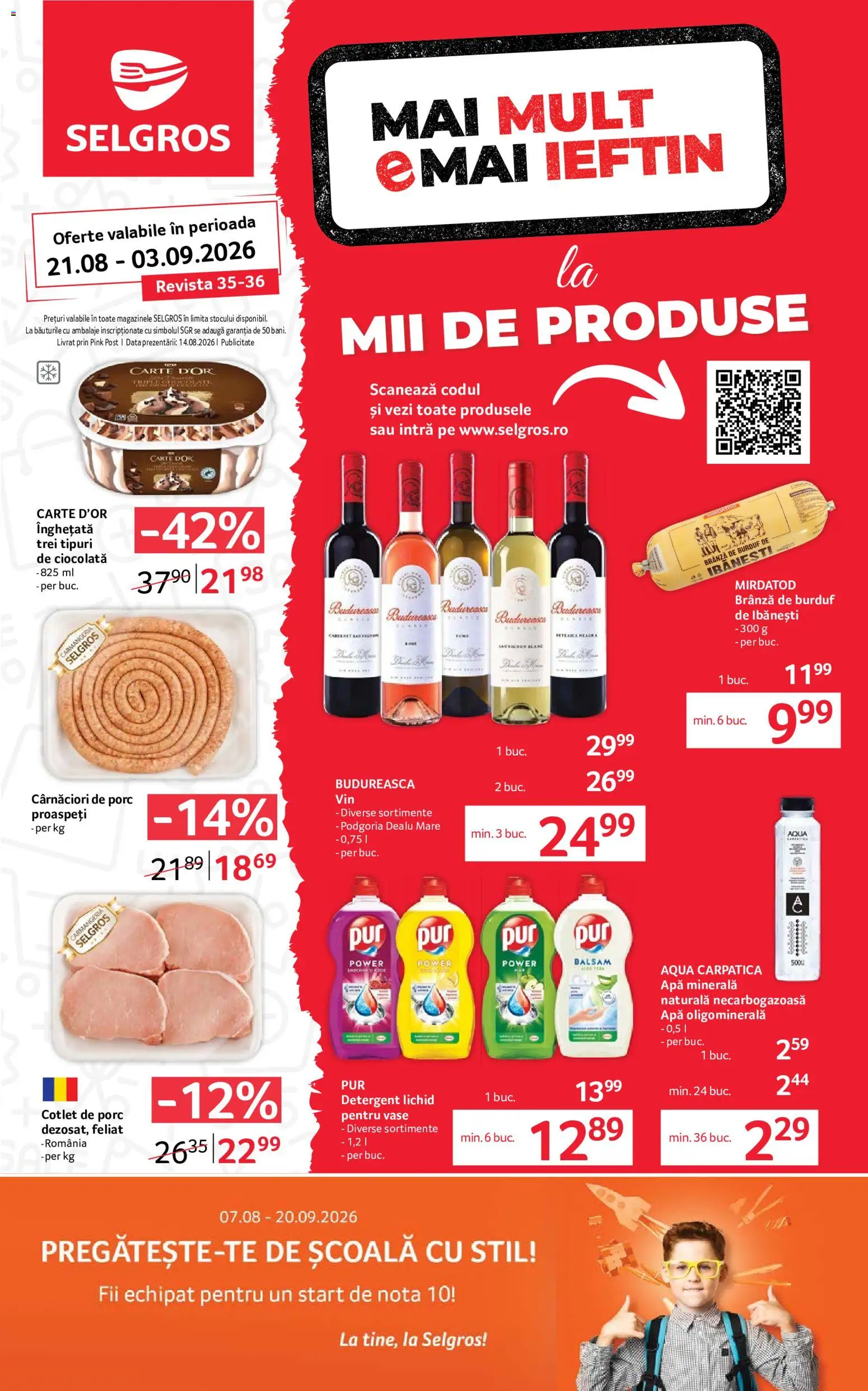 Noul catalog Selgros – valabil de la 21.08.2026 | Pagină: 1 | Produse: Branza de burduf, Ciocolată, Sauvignon, Detergent