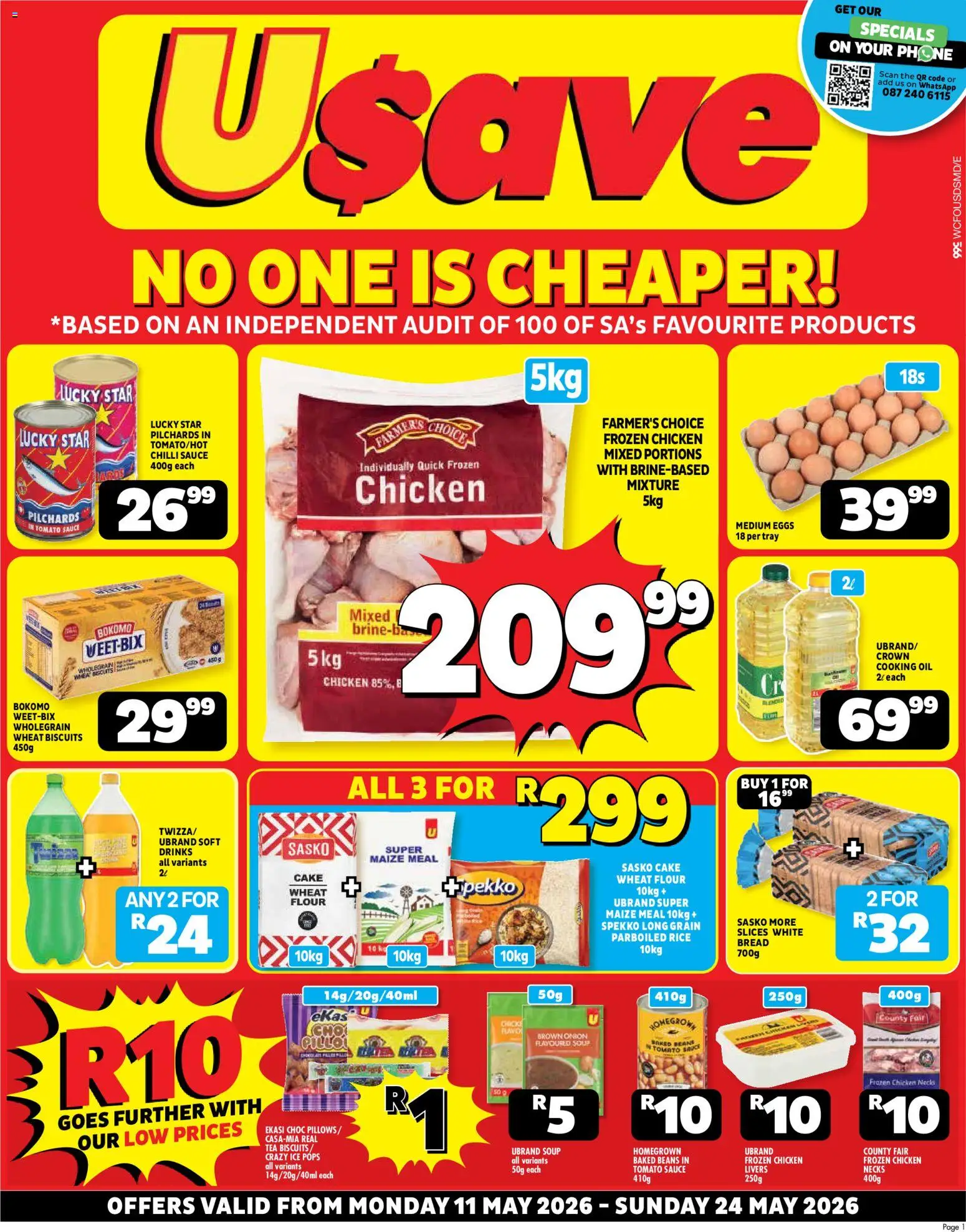 New Usave catalogue – valid from 11.05.2026 | Page: 1 | Products: Flour, Beans, Rice, Soup
