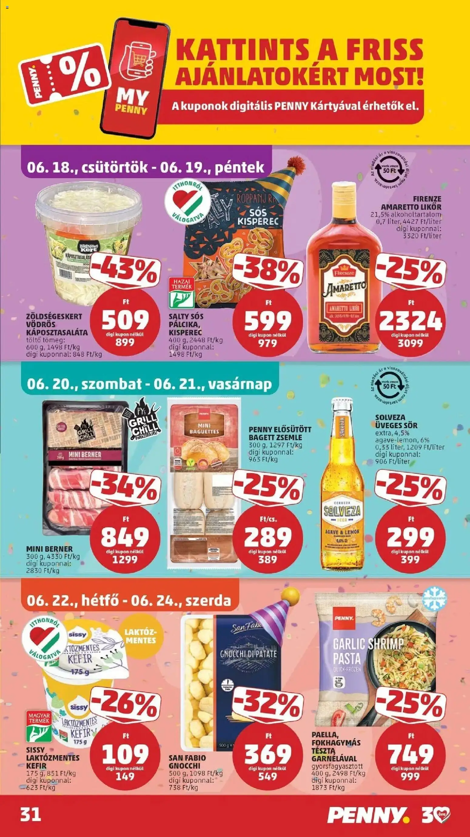 PENNY akciós ujság - amely érvényes a következő dátumtól: 18.06.2026 | Oldal: 31 | Termékek: Bagett, Zsemle, Grill, Tészta