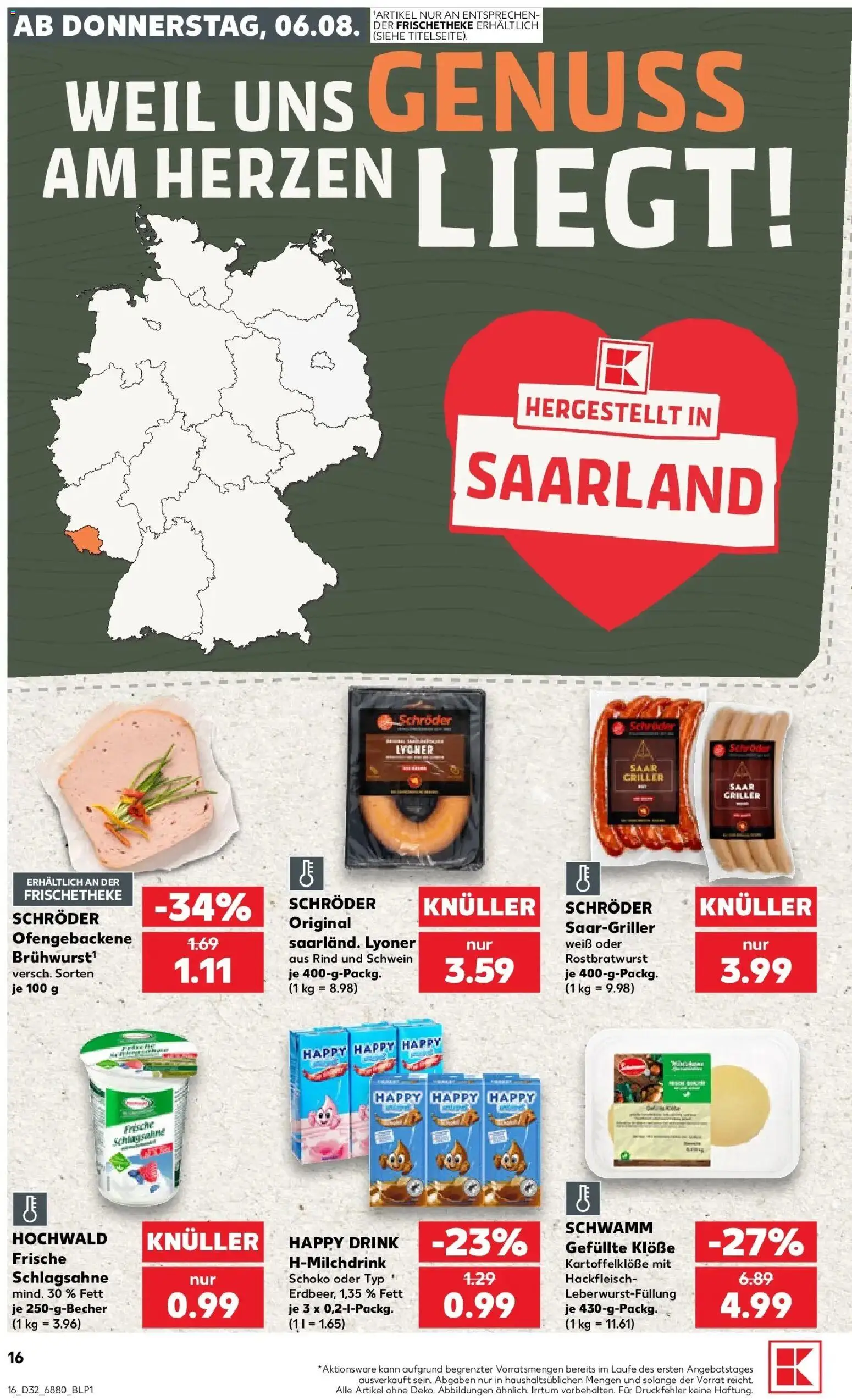 Prospekt Kaufland ab 06.08.2026 » Angebote Online zum Blättern | Seite: 16 | Produkte: Schlagsahne, Griller, Hackfleisch