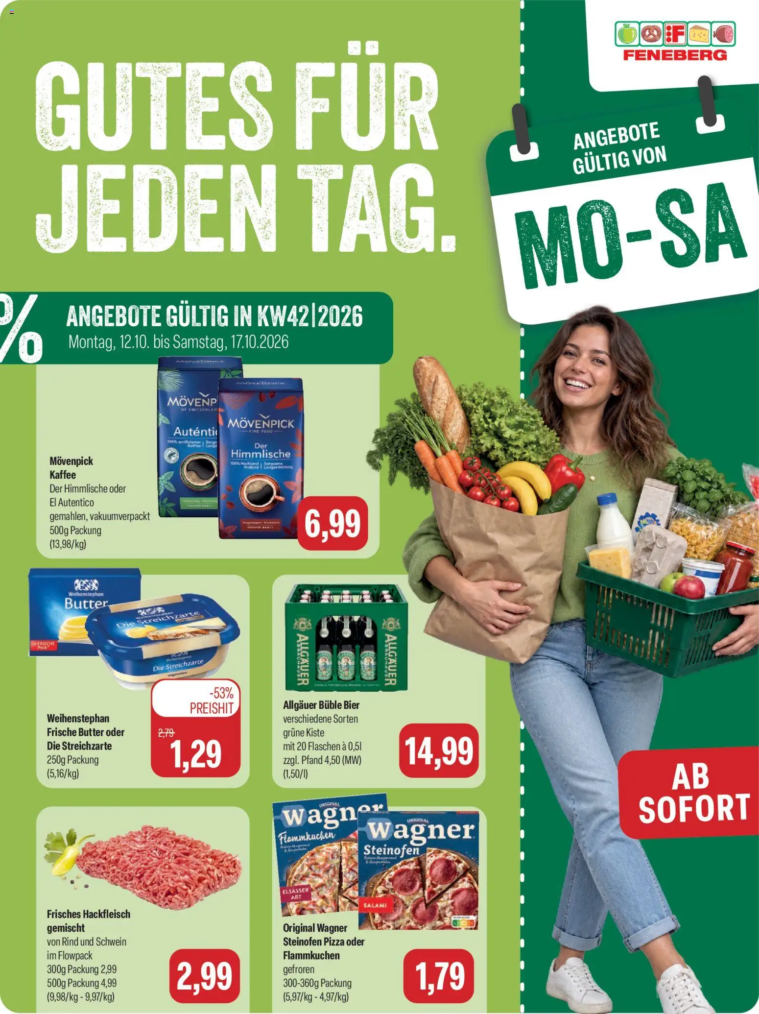 Feneberg Angebote – gültig ab 12.10.2026 | Seite: 1 | Produkte: Butter, Bier, Salami, Hackfleisch