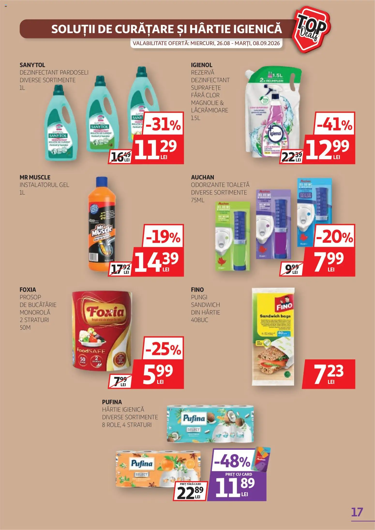 Noul catalog Auchan – valabil de la 26.08.2026 | Pagină: 17 | Produse: Bucătărie, Toaletă, Dezinfectant