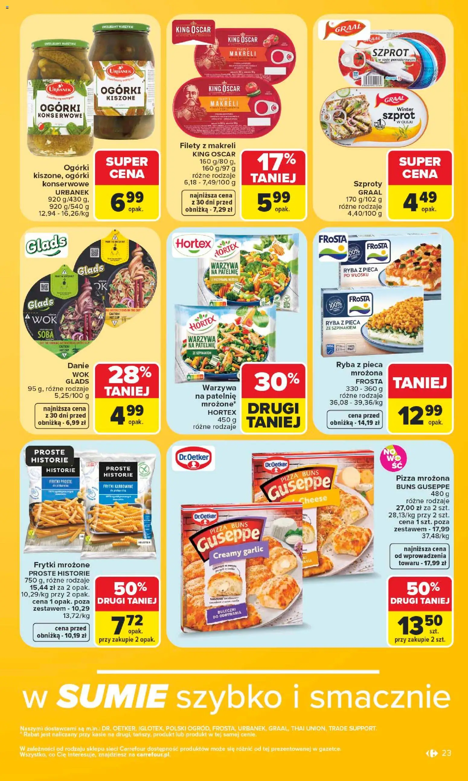 Carrefour gazetka od 06.07.2026 | Strona: 23 | Produkty: Frytki karbowane, Frytki mrożone, Ryba, Ogórki