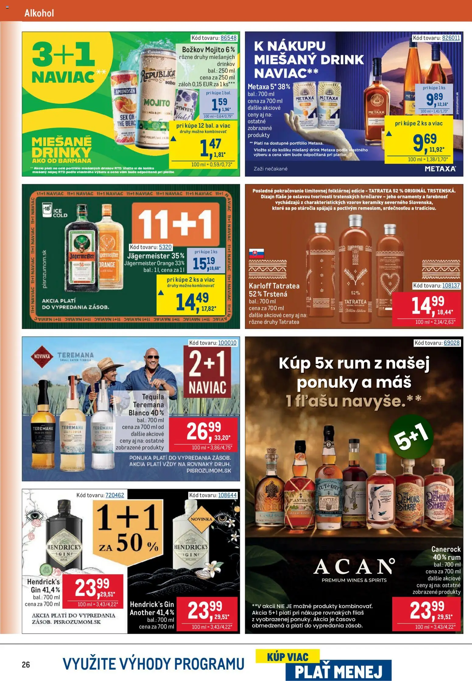 Nové Metro akcie – leták je platný od 20.05.2026 | Strana: 26 | Produkty: Jägermeister, Republica, Gin, Alkohol