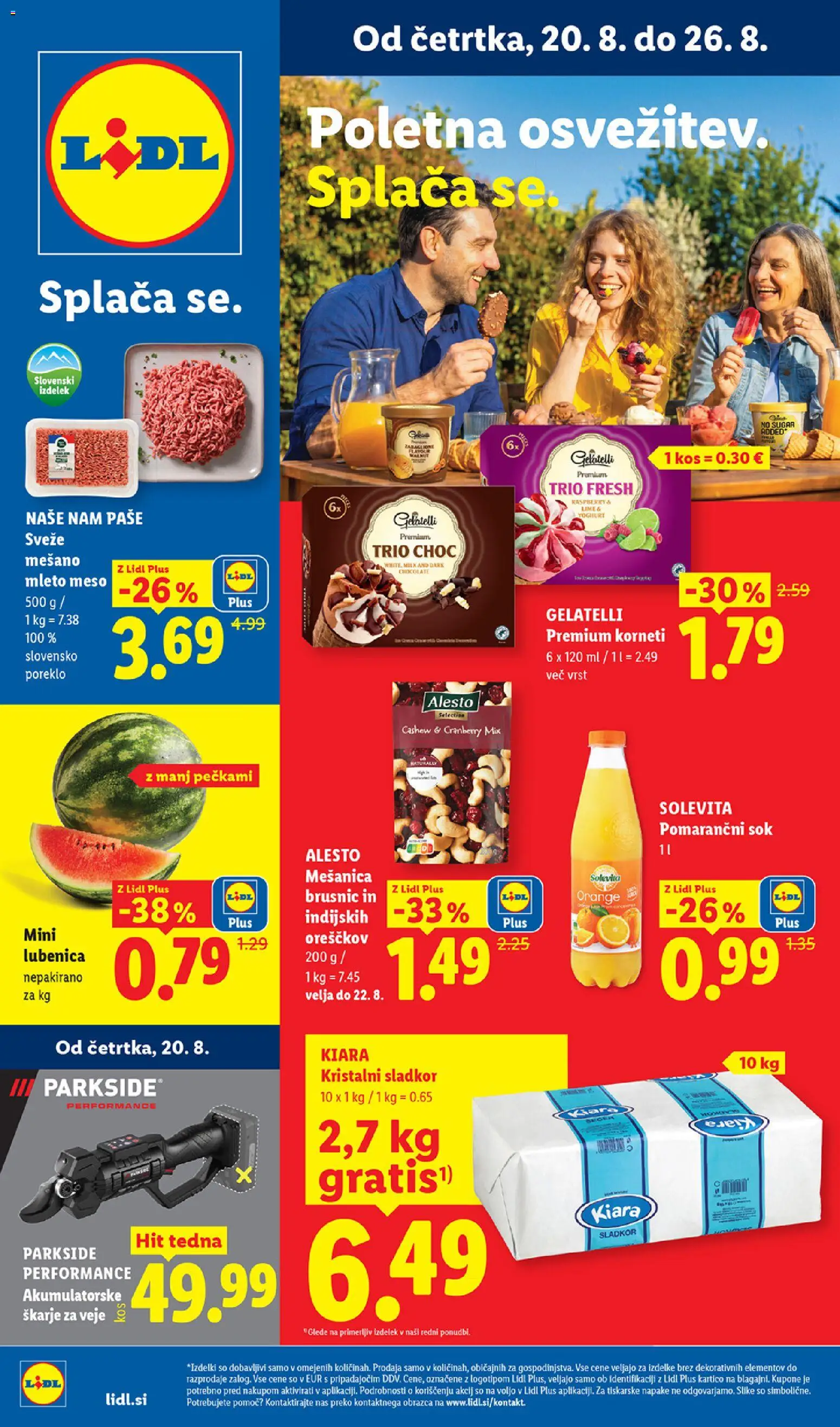Novi Lidl katalog ponudbe – veljaven od 20.08.2026 | Stran: 1 | Izdelki: Lubenica, Mleto meso, Kos, Sladkor