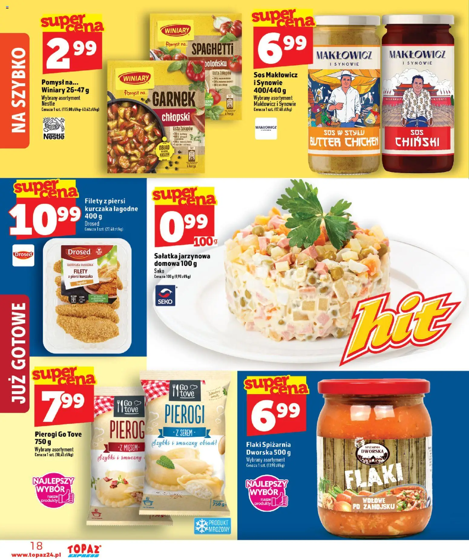 Topaz gazetka - Express od 16.07.2026 | Strona: 18 | Produkty: Pierogi, Flaki, Sałatka, Sos