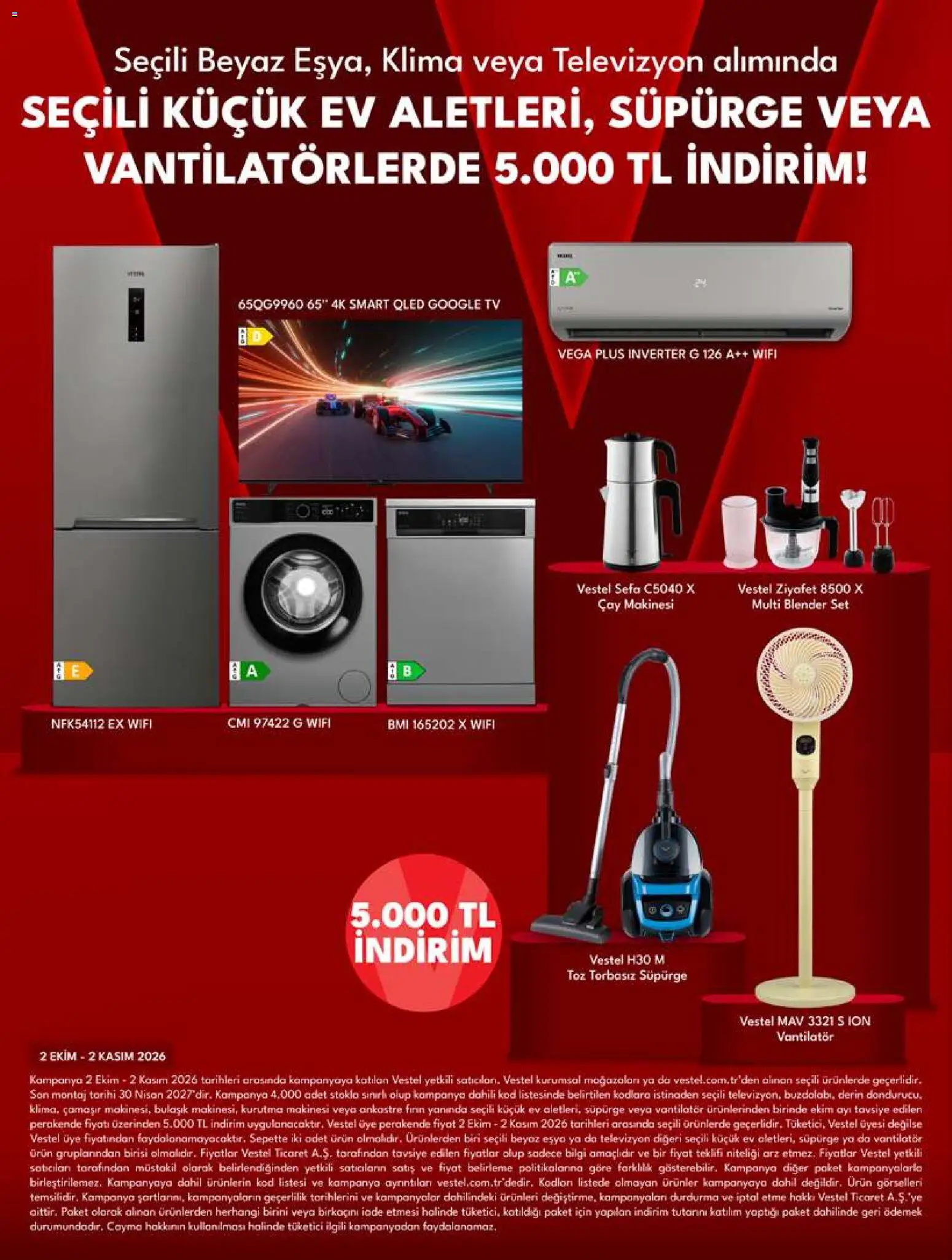 Vestel - Tüketici Elektroniği - 01 Ekim 2026 tarihinden itibaren geçerlidir | Sayfa: 14 | Ürünler: Kurutma makinesi, TV, Fırın, Vantilatör
