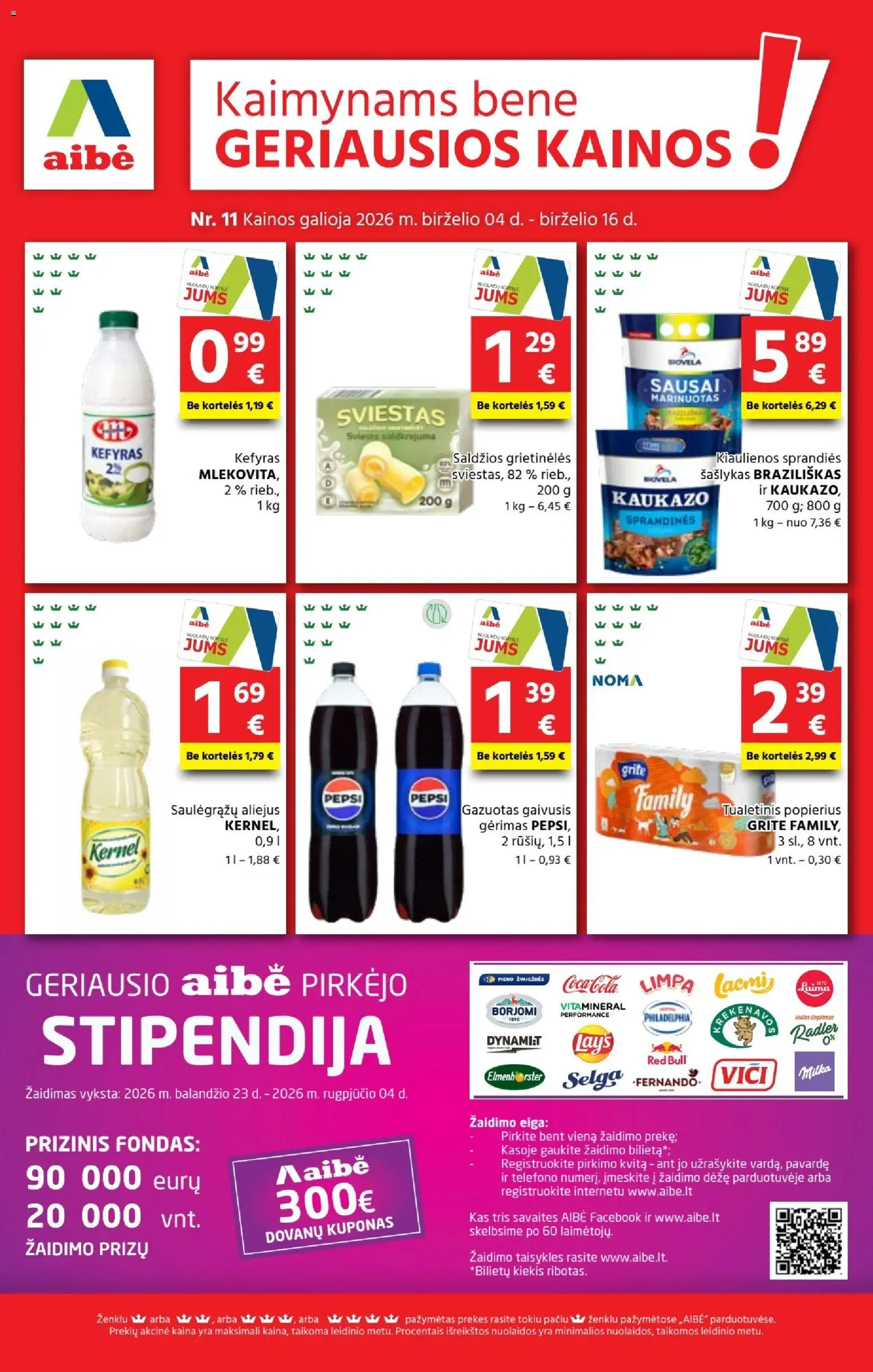 AIBE akcijos nuo 04.06.2026 | Puslapis: 1 | Prekių: Kiaulienos, Aliejus, Dėžė, Tualetinis popierius